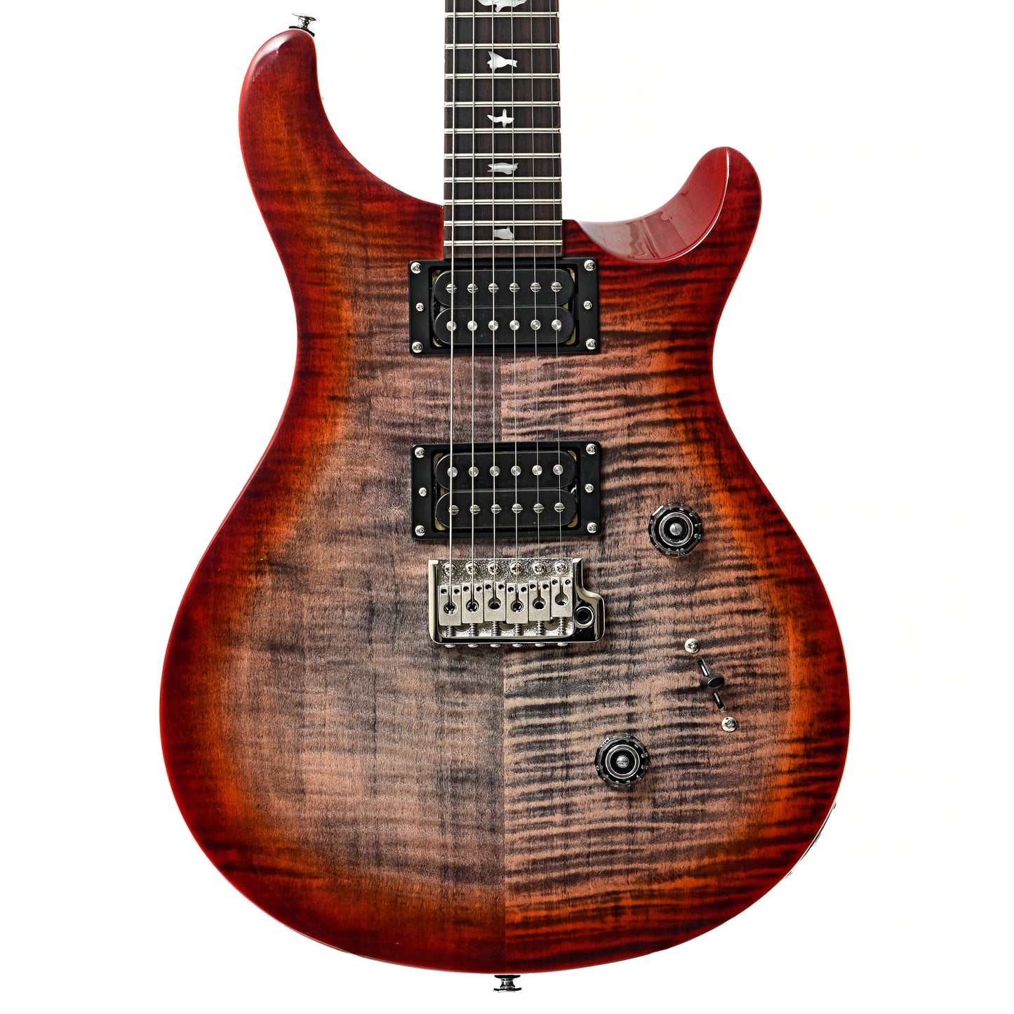 Front of PRS SE Custom 24 Electric Guitar, Charcoal Cherry Burst