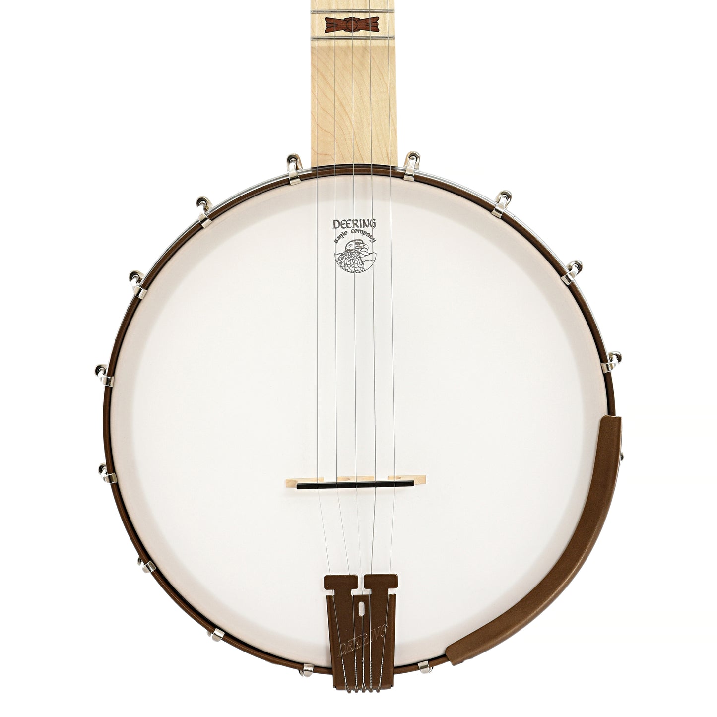 Front of Deering Lefthanded Goodtime Deco Openback Banjo with Scooped Fretboard