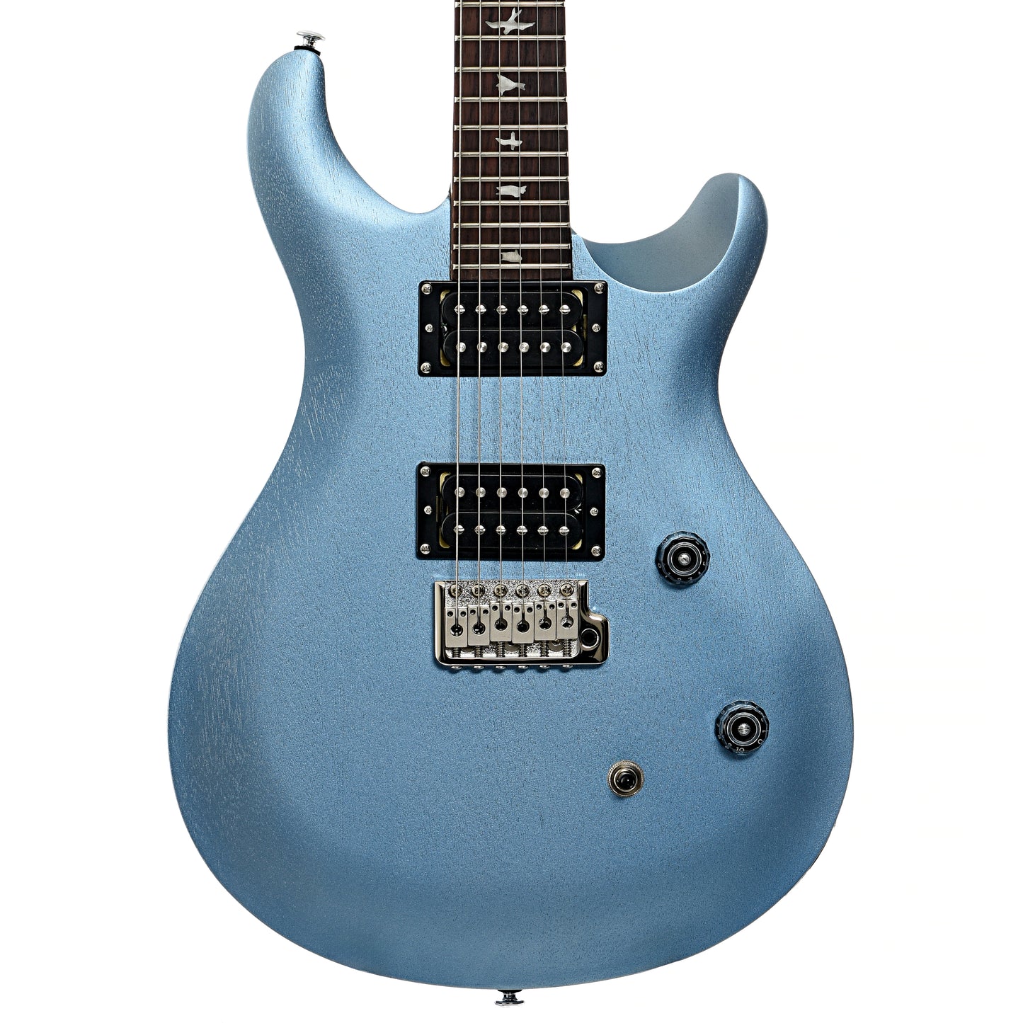 Front of PRS SE CE24 Standard Satin Electric Guitar, Ice Blue Metallic