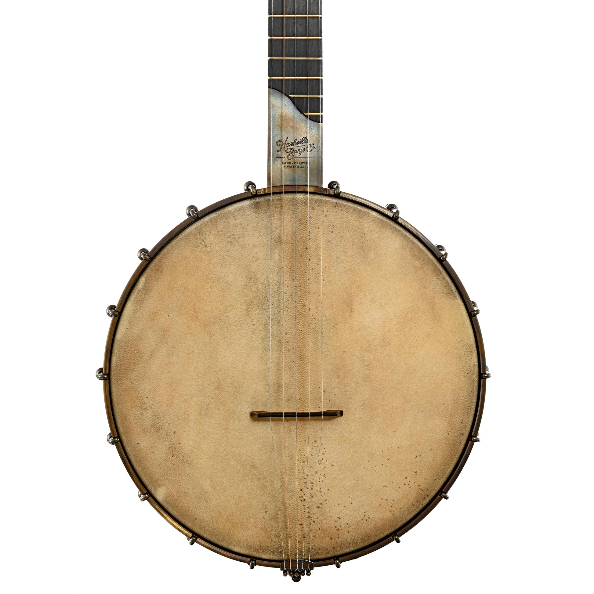 Front of Nashville Banjo Co Cumberland 12" Openback Banjo #141 & Gigbag, Walnut