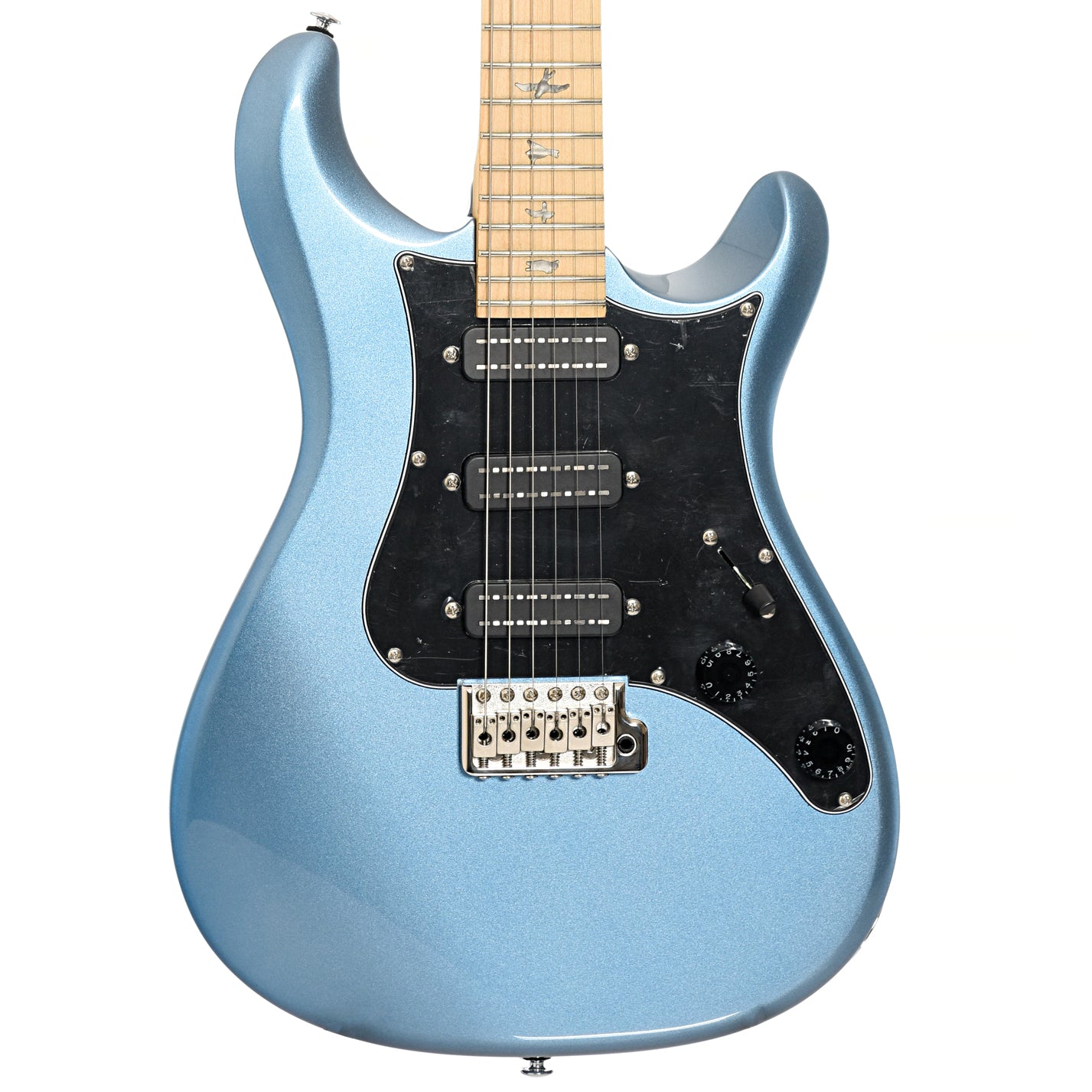 Front of PRS SE NF3 Electric Guitar, Maple, Ice Blue Metallic