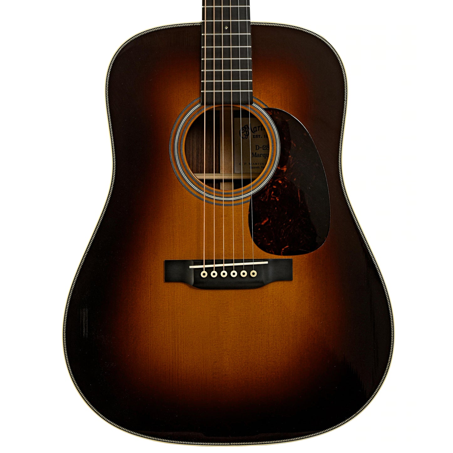 Front of Martin D-28 Marquis Sunburst Acoustic Guitar 