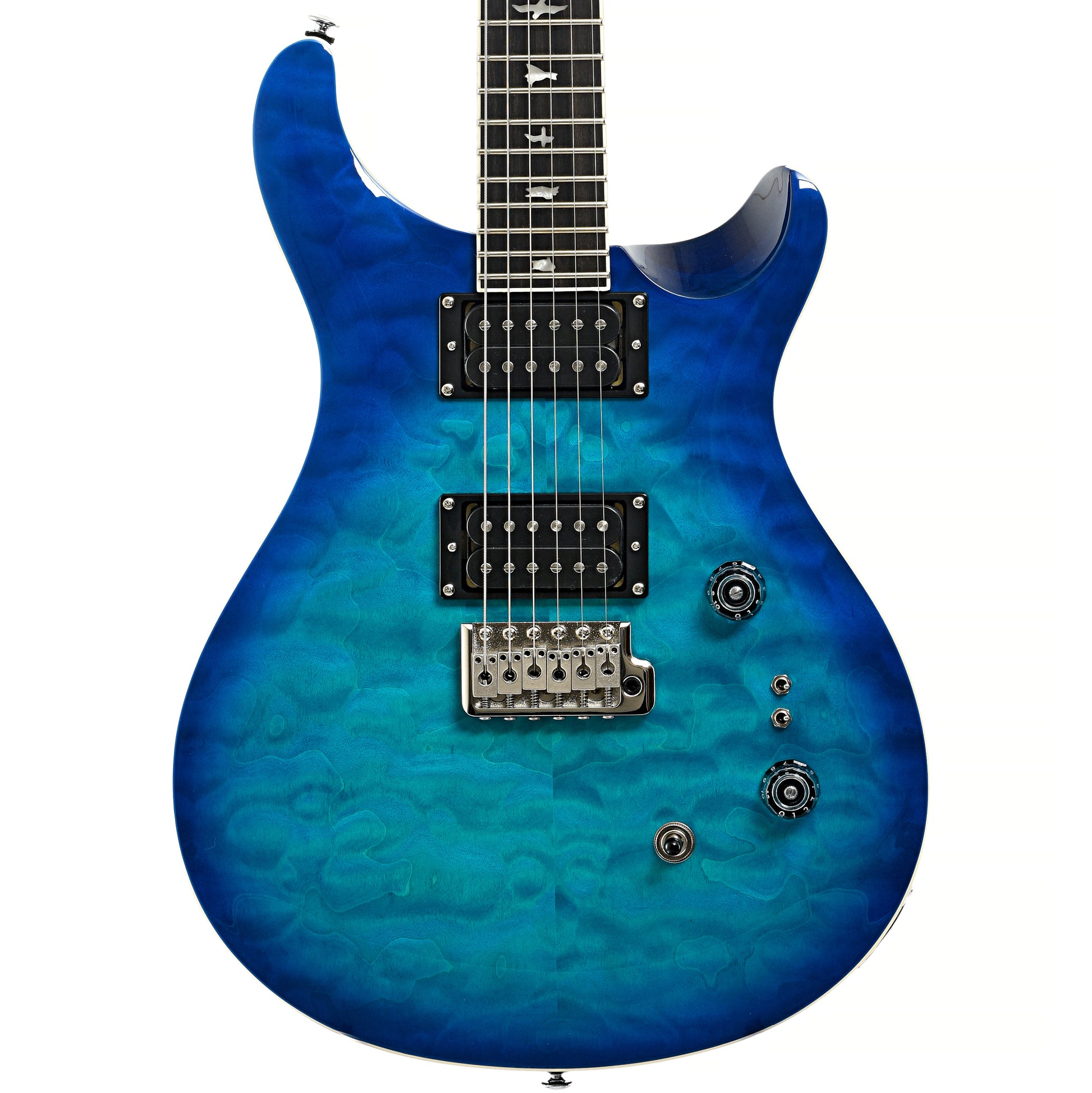 Front of PRS SE Custom 24-08 Quilt Top Lake Blue Electric Guitar