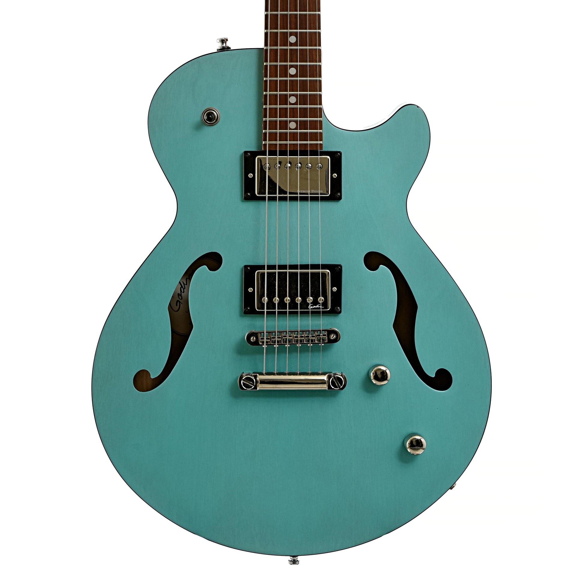 Front of Godin Montreal Premier HT Laguna Blue Hollowbody Electric Guitar