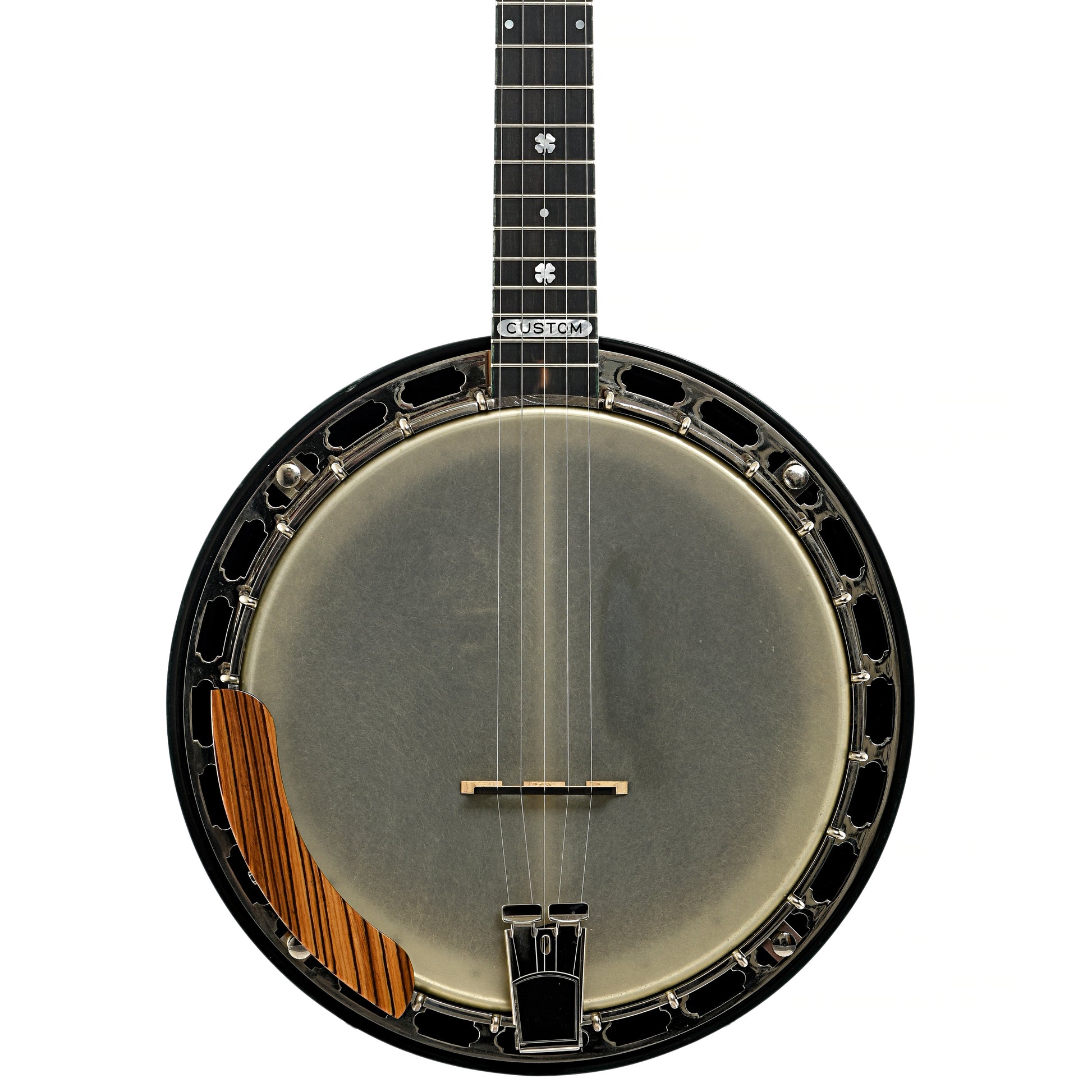 Front of Bishline Custom Zebrawood Resonator Banjo