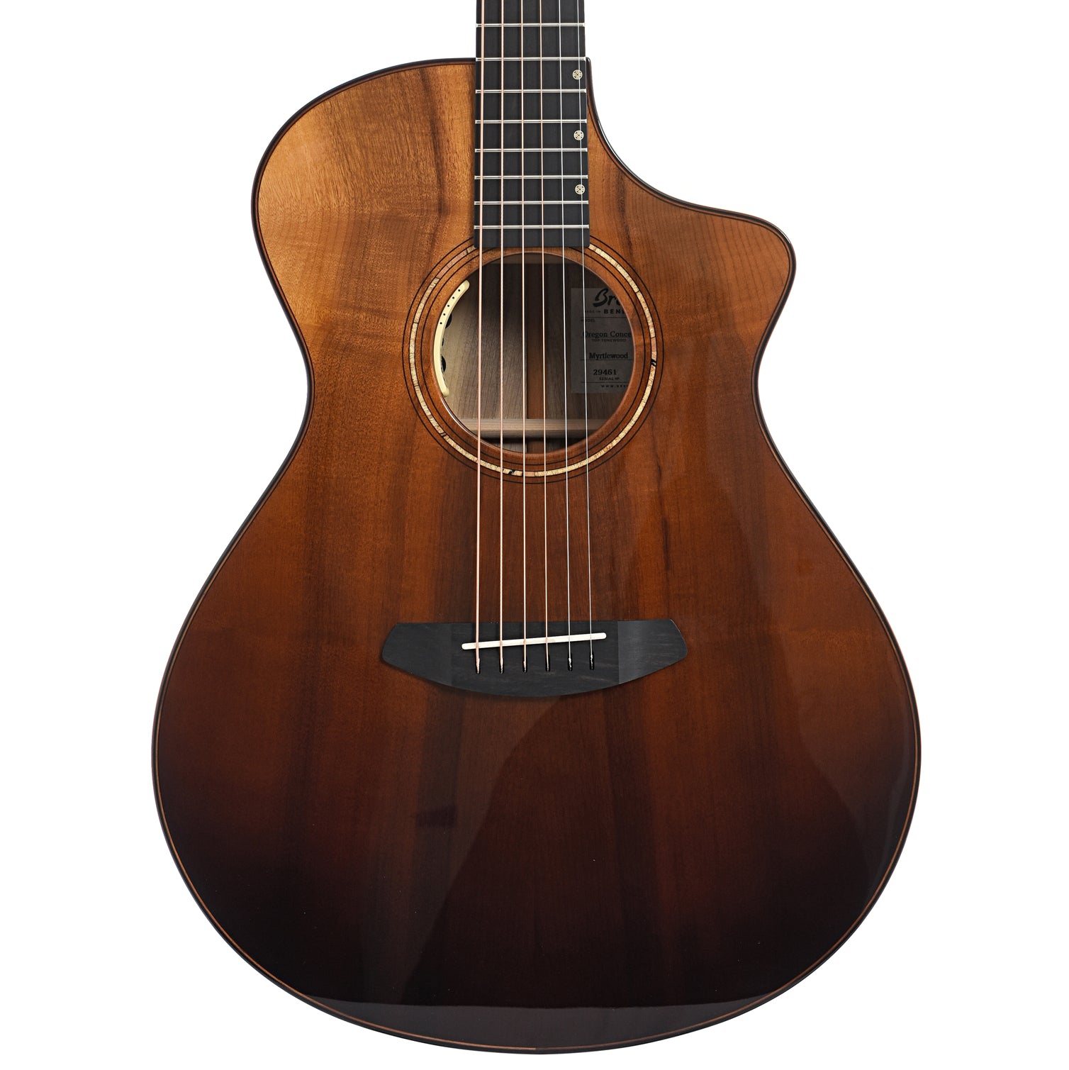 front of Breedlove Oregon Concert Sahara CE Myrtlewood-Myrtlewood Limited Edition Acoustic Guitar