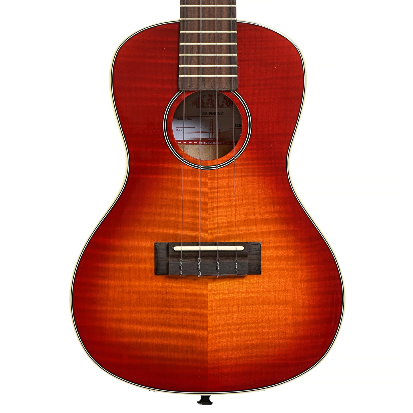 Front of Kala KA-FMCB-C Gloss Flame Maple Cherry Burst Concert