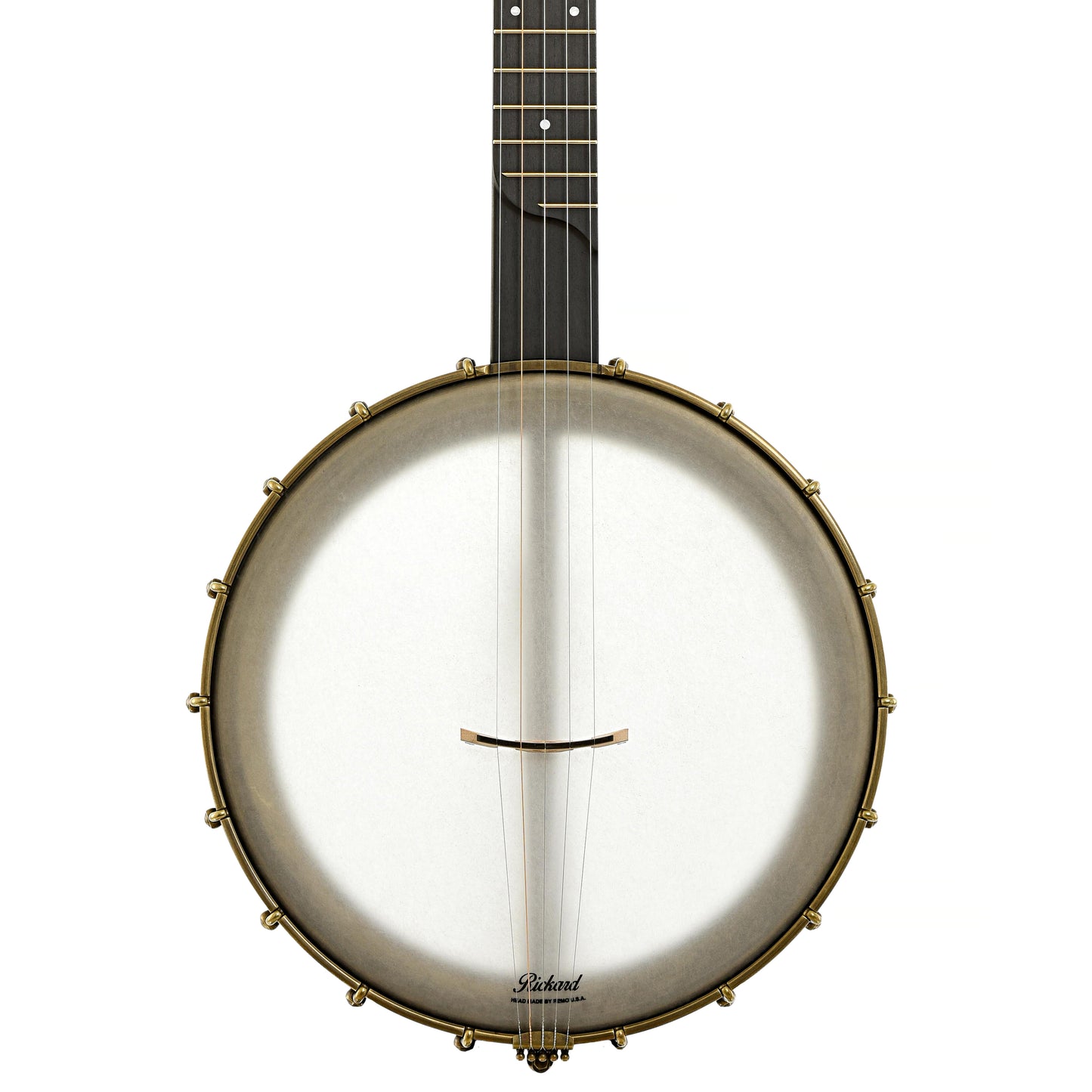 Front of Rickard 12" Walnut Dobson Openback Banjo & Case with Cyclone Tuners