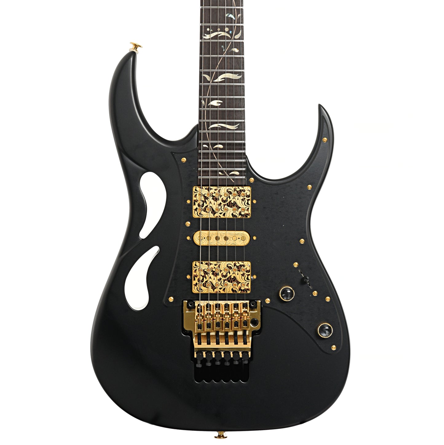 Front of Ibanez Steve Vai Signature PIA3761 Electric Guitar, Onyx Black