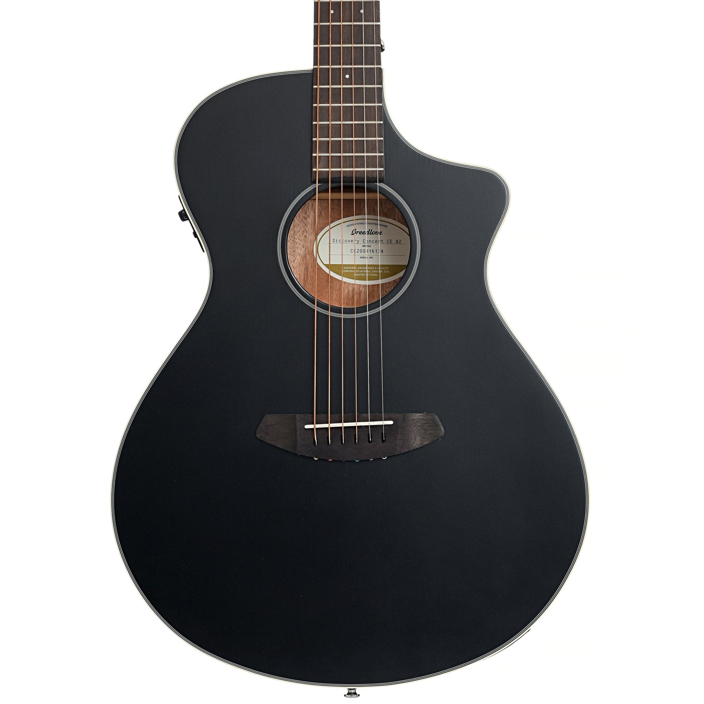 Front of Breedlove Discovery Concert Satin Black CE Sitka-Mahogany Acoustic-Electric Guitar