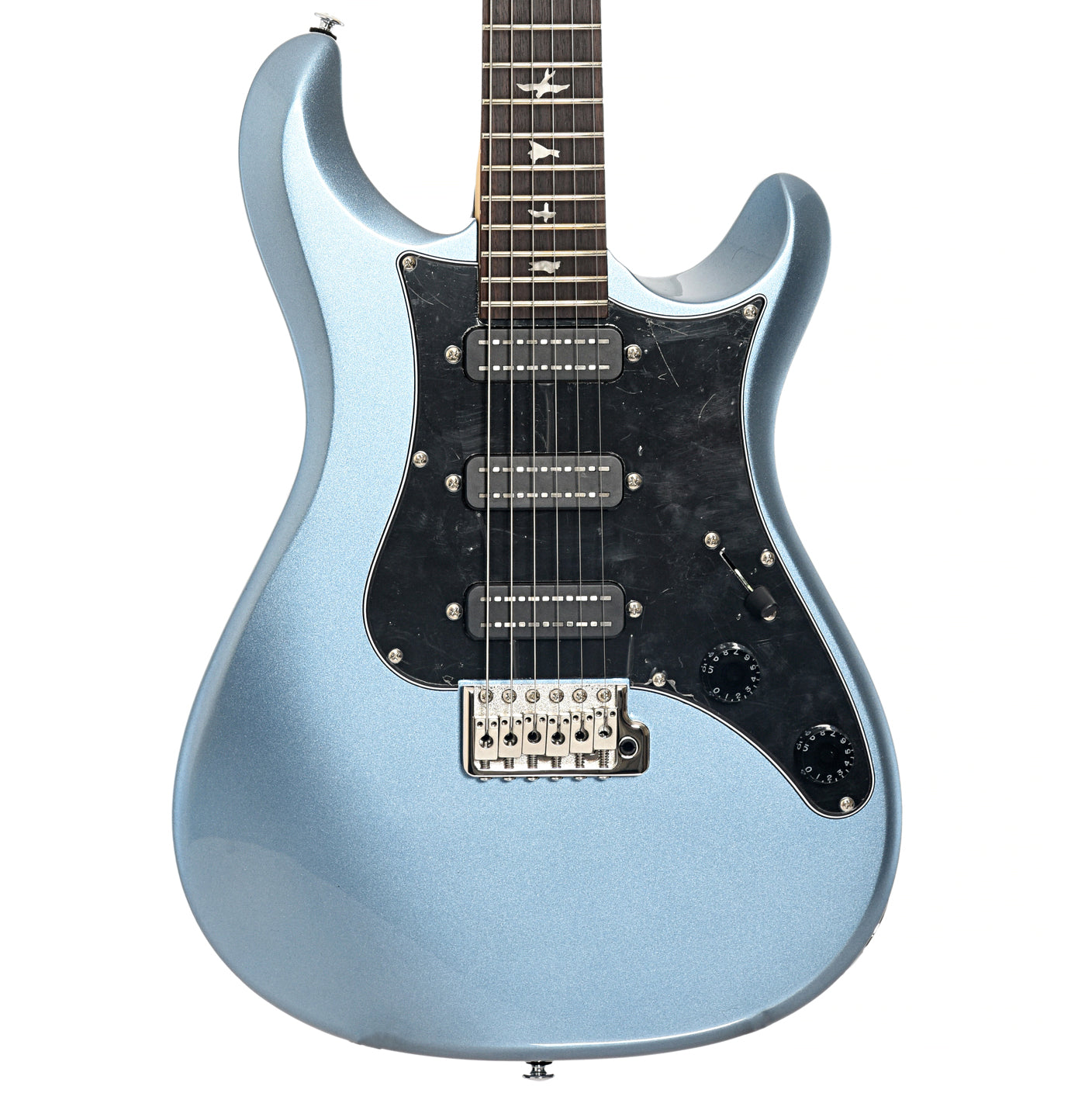 Front of PRS SE NF3 Electric Guitar, Rosewood, Ice Blue Metallic