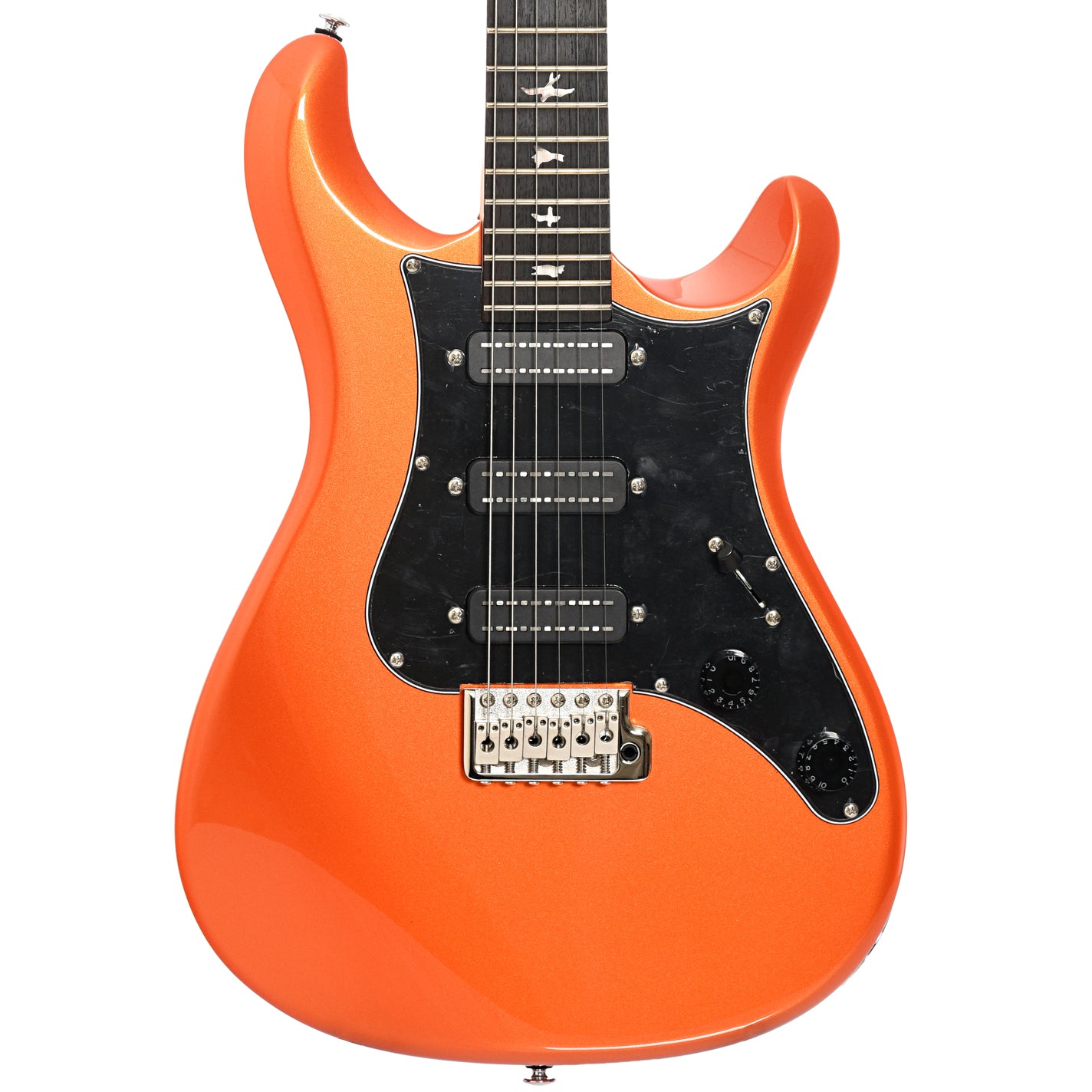 Front of PRS SE NF3 Electric Guitar, Rosewood, Metallic Orange