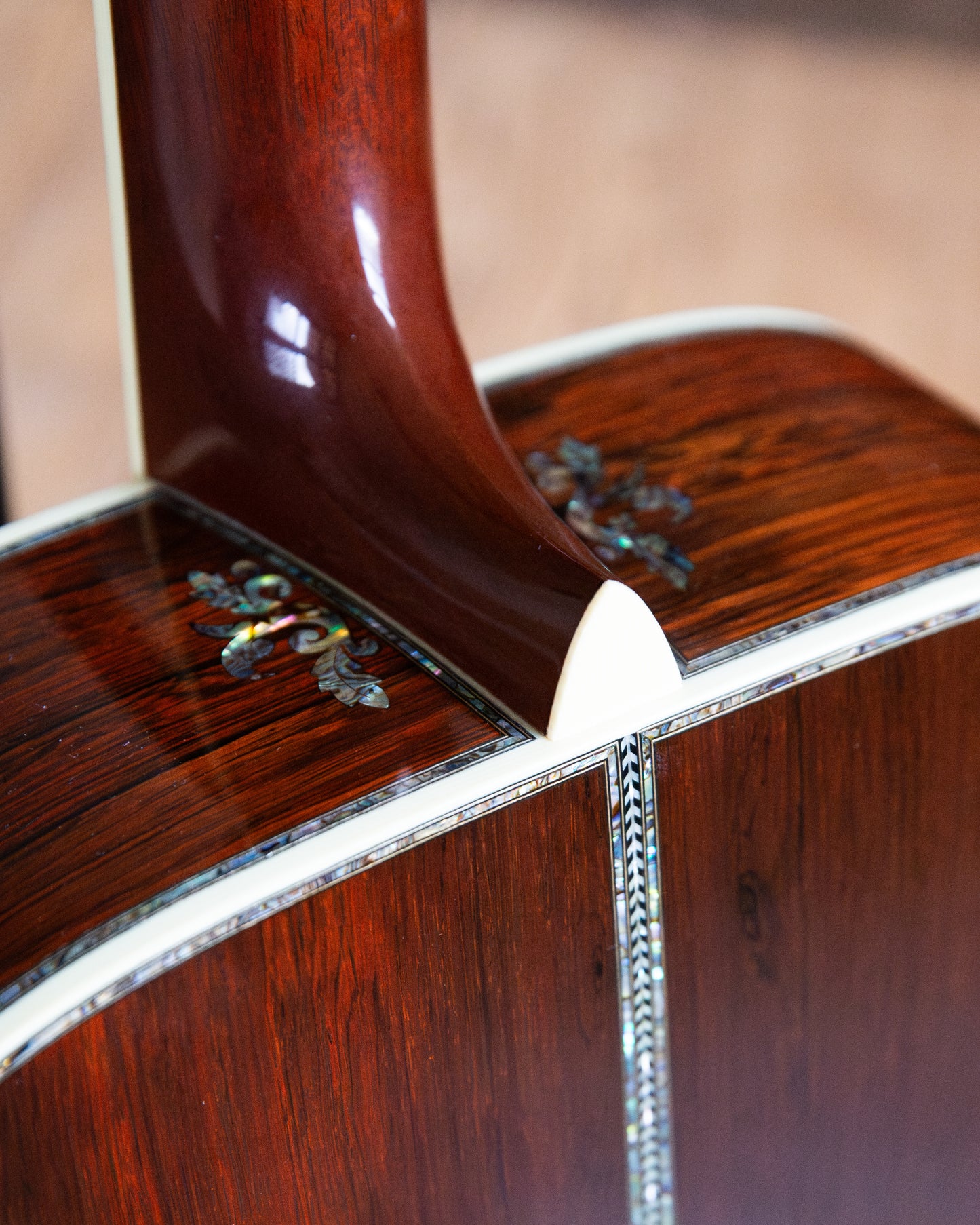 Showroom photo of neck heel of Martin D-28 / 45 Custom Conversion Acoustic Guitar (1966/2010)