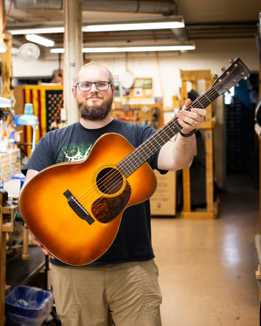 Showroom photo of Front  and side of Martin OM-18 Shadetop Acoustic Guitar (1932)