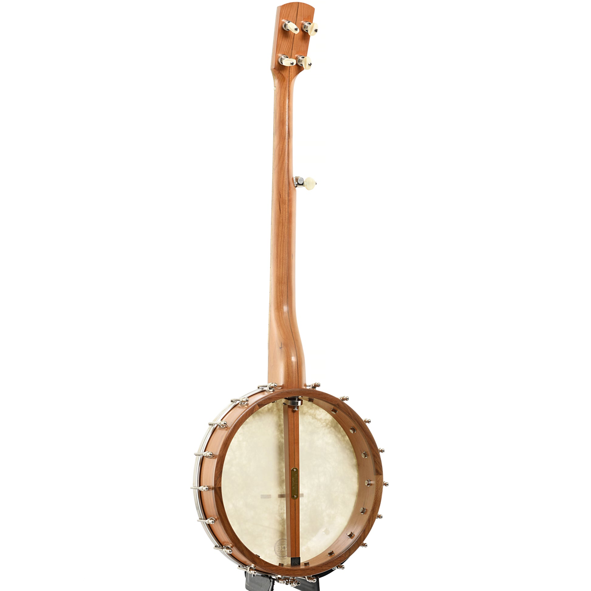 Full back and side of Pisgah Possum Cherry 12" Open Back Banjo (c.2014)