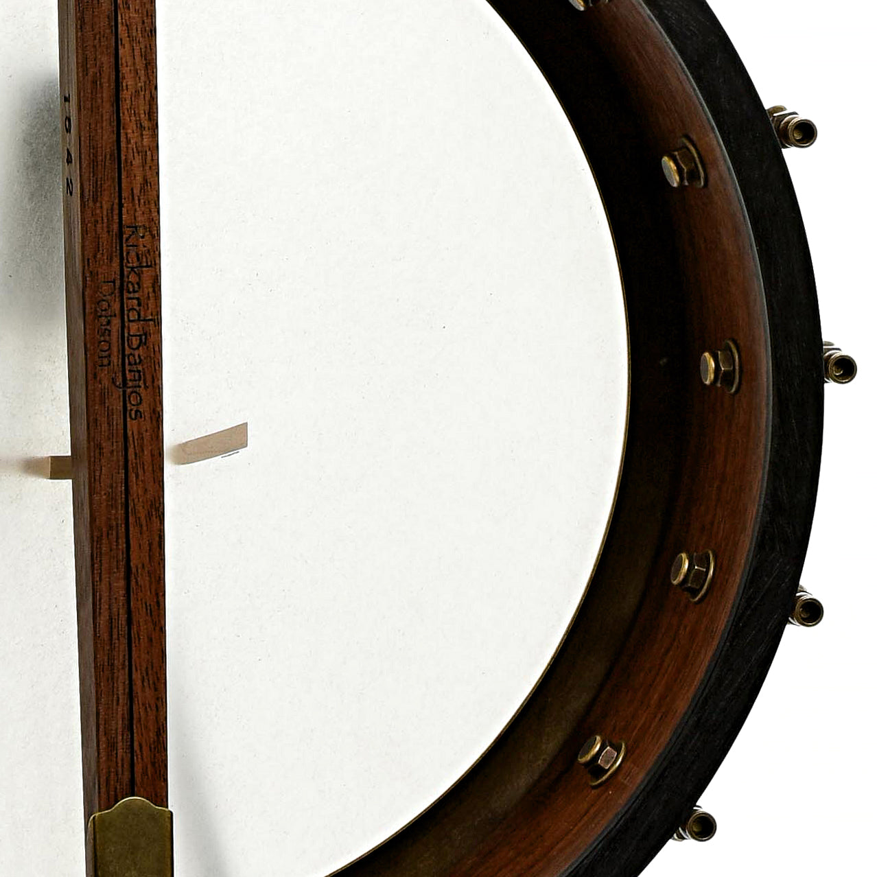 Inside rim of Rickard 12" Walnut Dobson Openback Banjo & Case with Cyclone Tuners