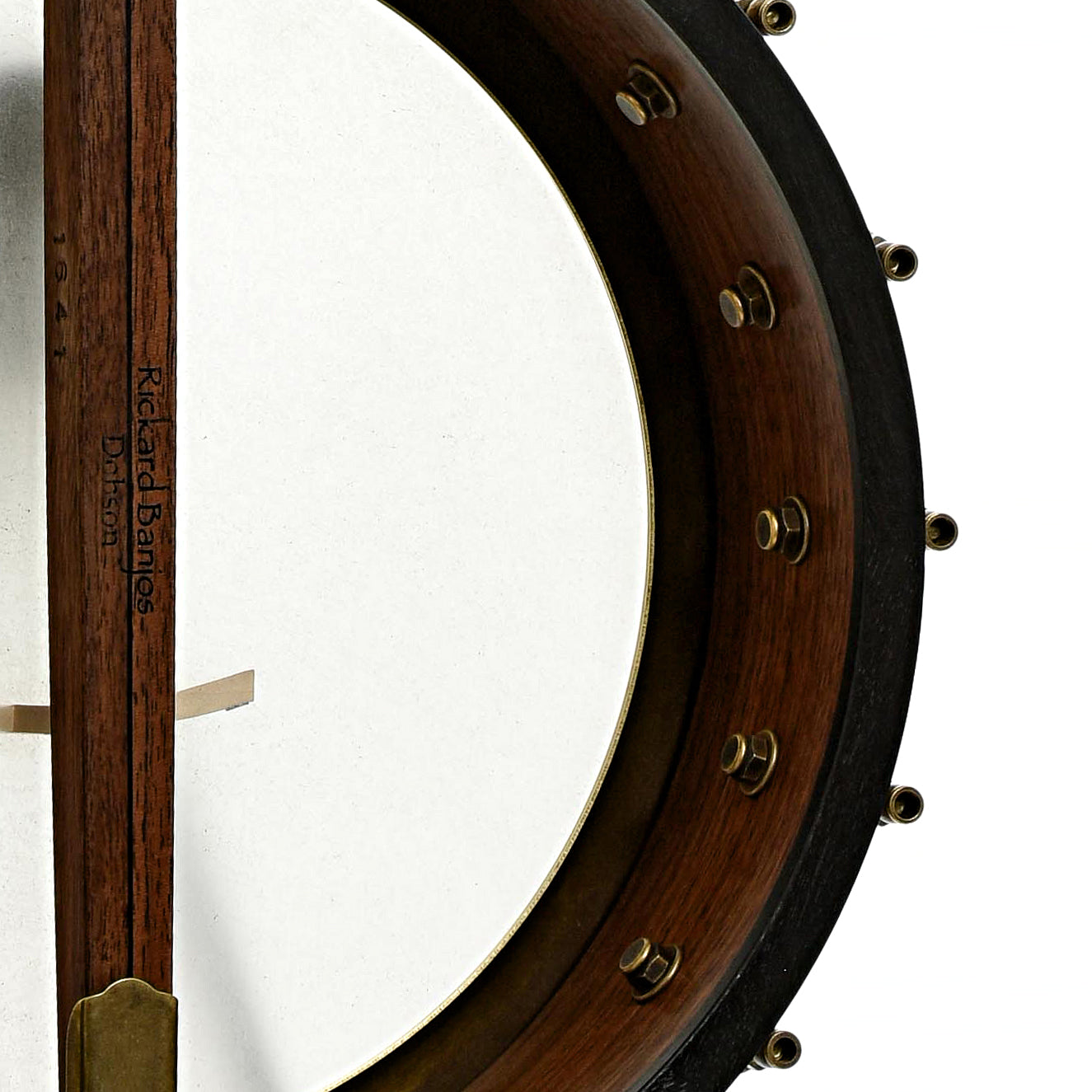 Inside rim of Rickard 11" Walnut Dobson Openback Banjo & Case with Cyclone Tuners