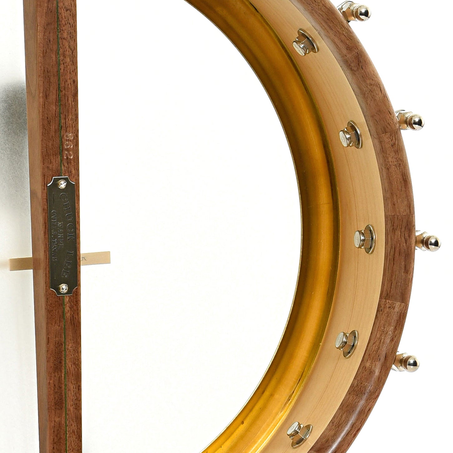 Inside rim of Chuck Lee Cottonwood Openback Banjo #862, 12" Rim, Dobson Tone Ring