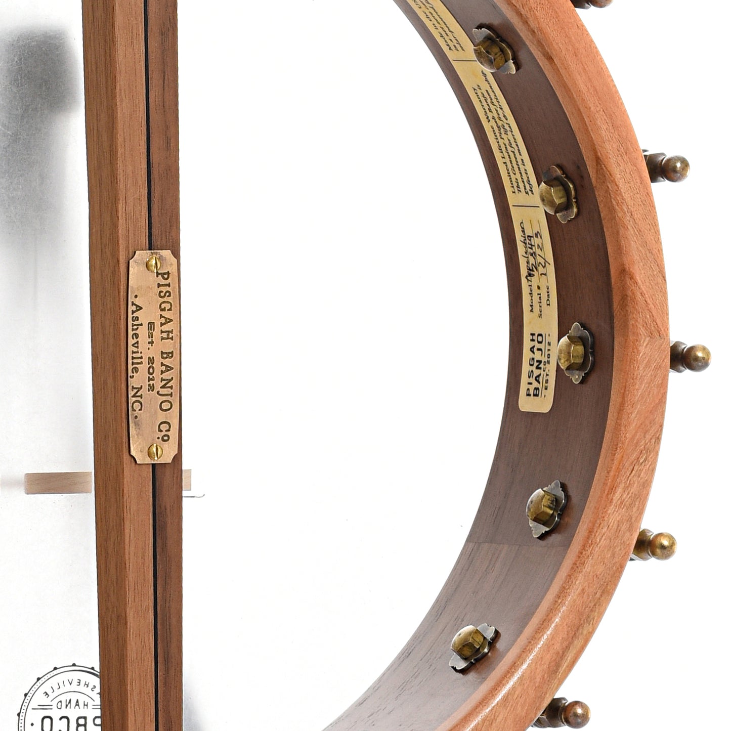 Inside rim of Pisgah Banjo Co. 11" Walnut Appalachian A-Scale Openback Banjo 