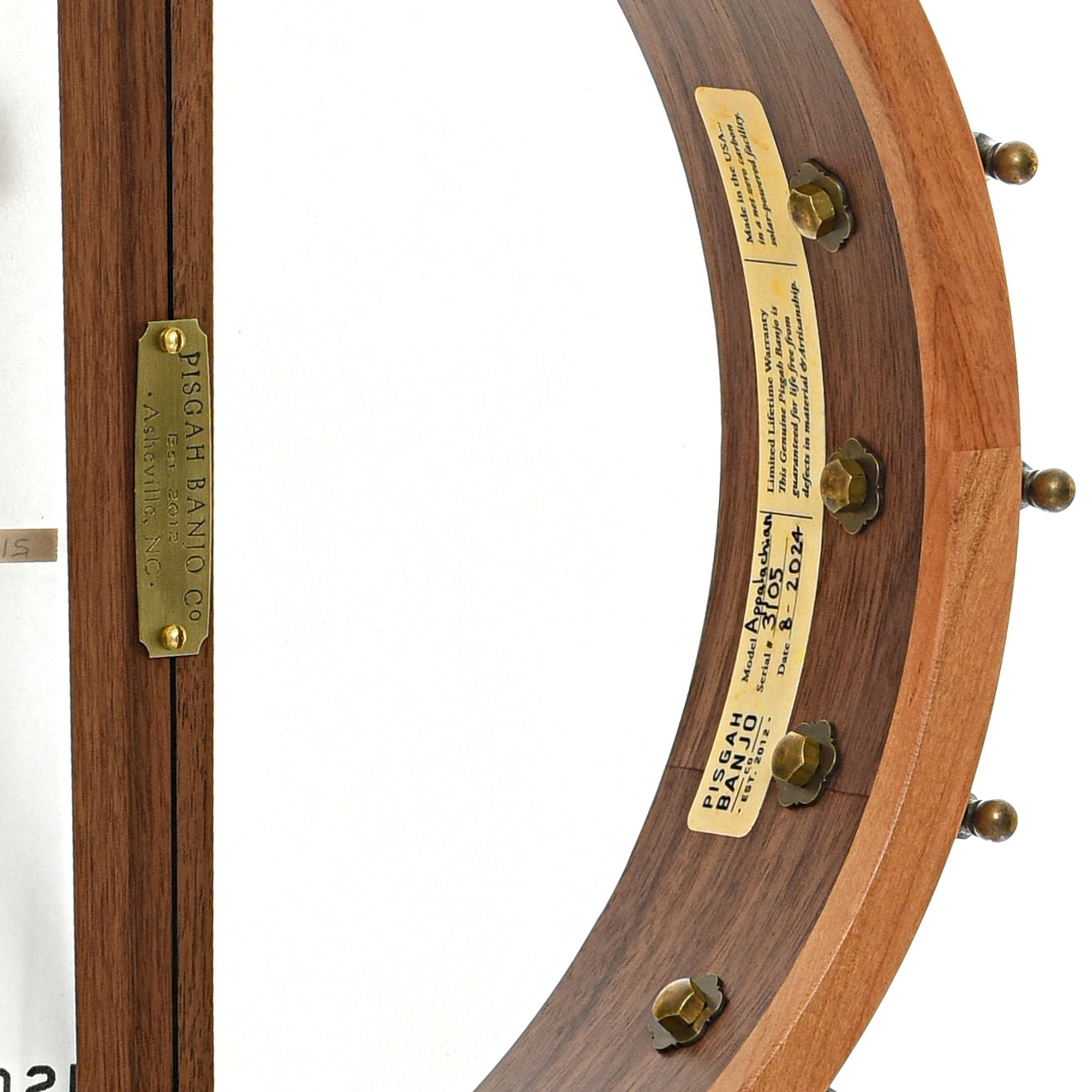 inside rim of  Pisgah Appalachian 12" Openback Banjo- Walnut, Short Scale