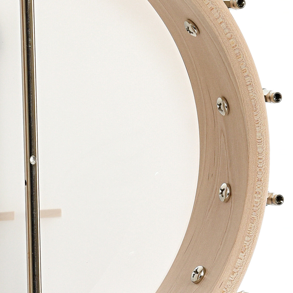 Inside rim of Deering Lefthanded Goodtime Deco Openback Banjo with Scooped Fretboard