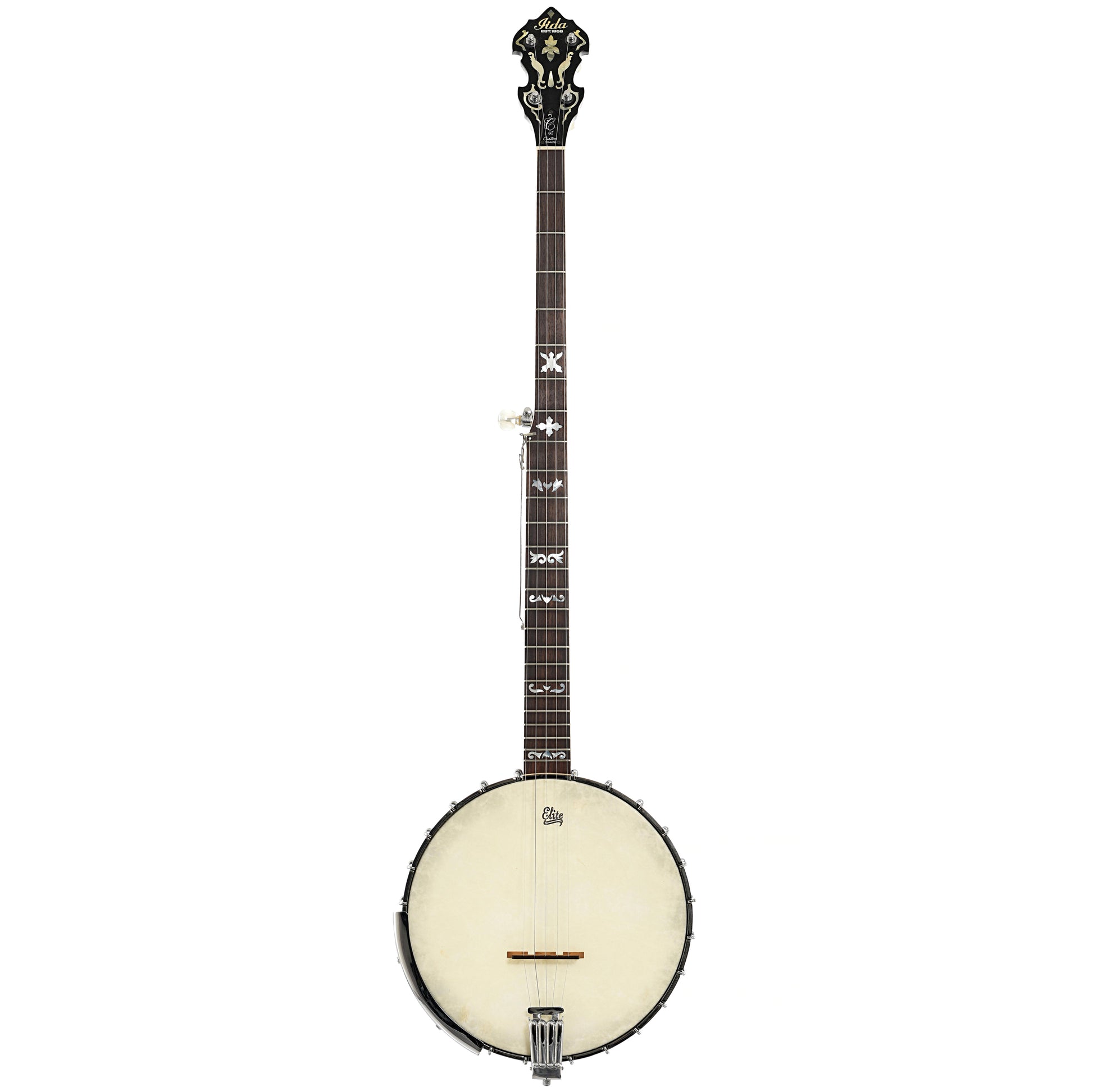 Full front of Iida FB550L Extra Long Neck Banjo (mid 1970's)