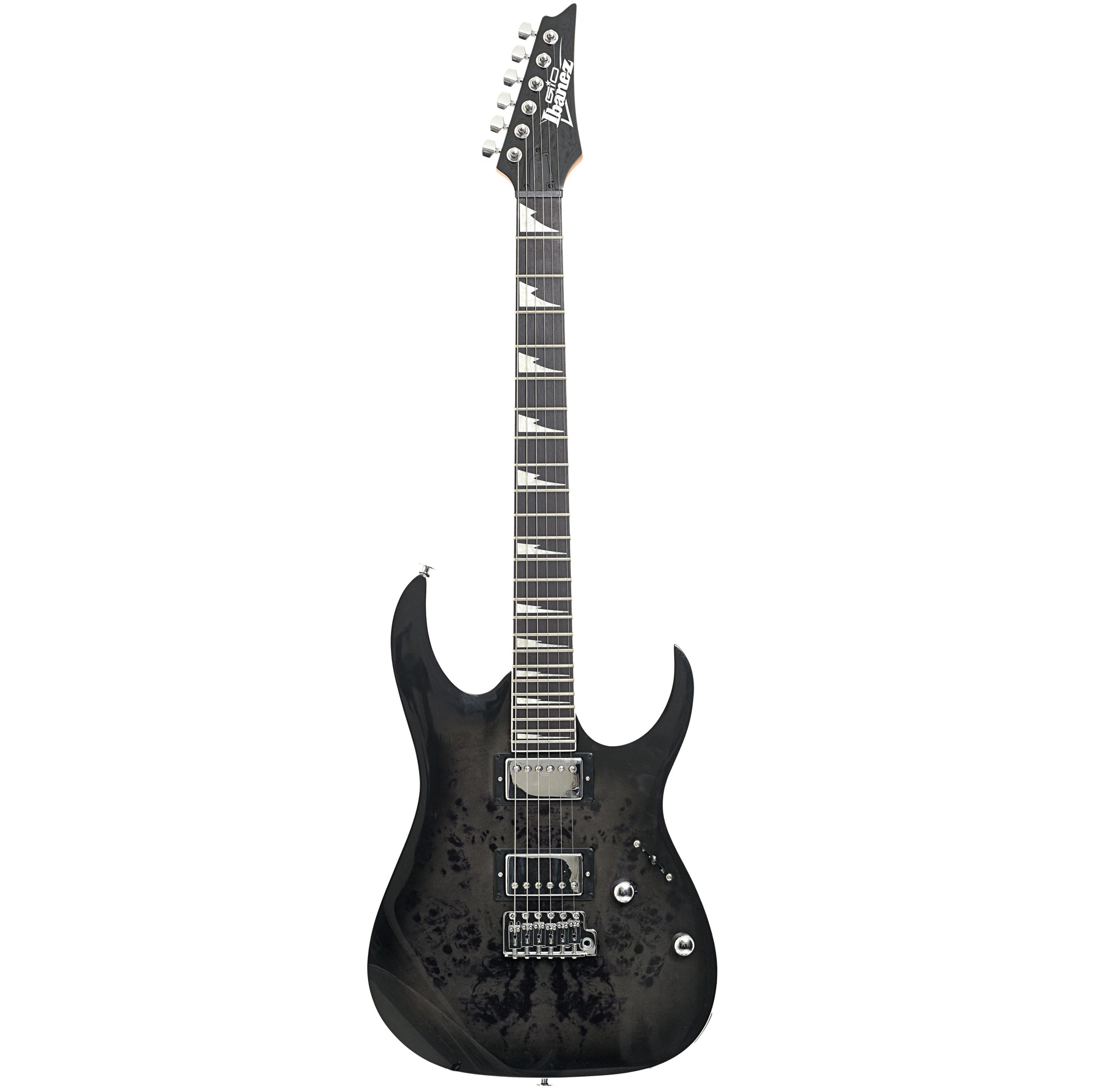 Full Front of Ibanez B-Stock RG Gio Series GRG220PA1 Electric Guitar, Brown Black Burst