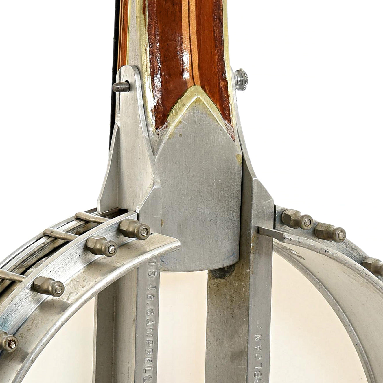 Rear neck joint of J.A. Sloan JO2GO Travel / Folding Banjo (1990s)