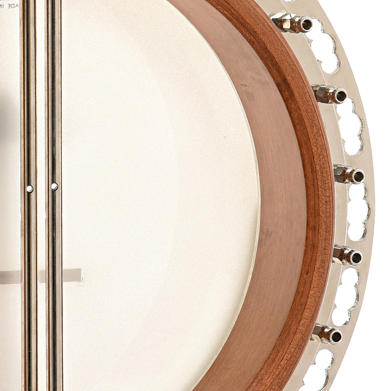 inside rim of Deering Deluxe Resonator Banjo 