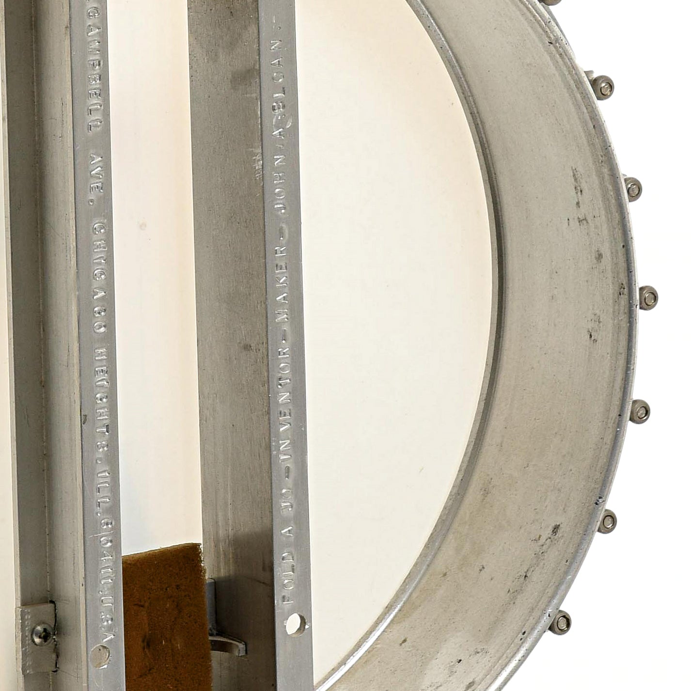 Inside rim of J.A. Sloan JO2GO Travel / Folding Banjo (1990s)