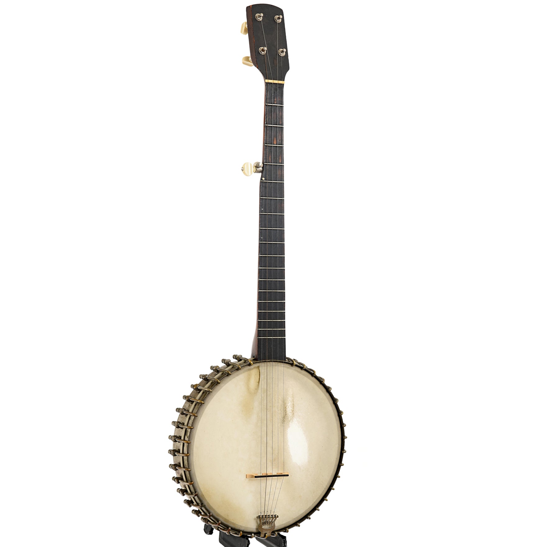 Full front and side of Sterling Buckbee-Style Open Back Banjo