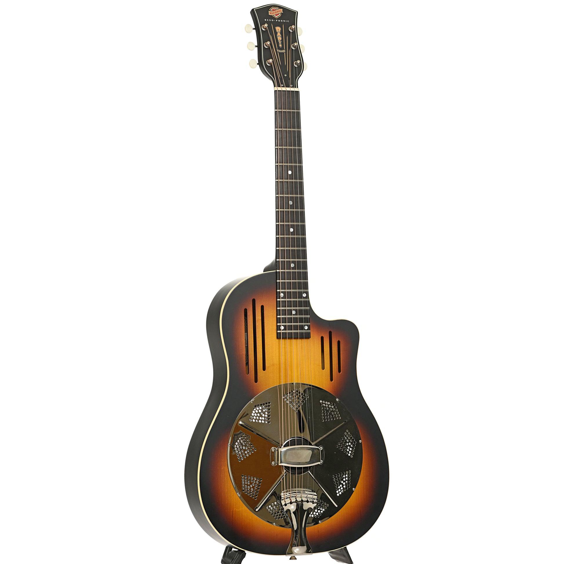 Full front and side of National Radiotone Bendaway Roundneck Resonator Guitar (2014)