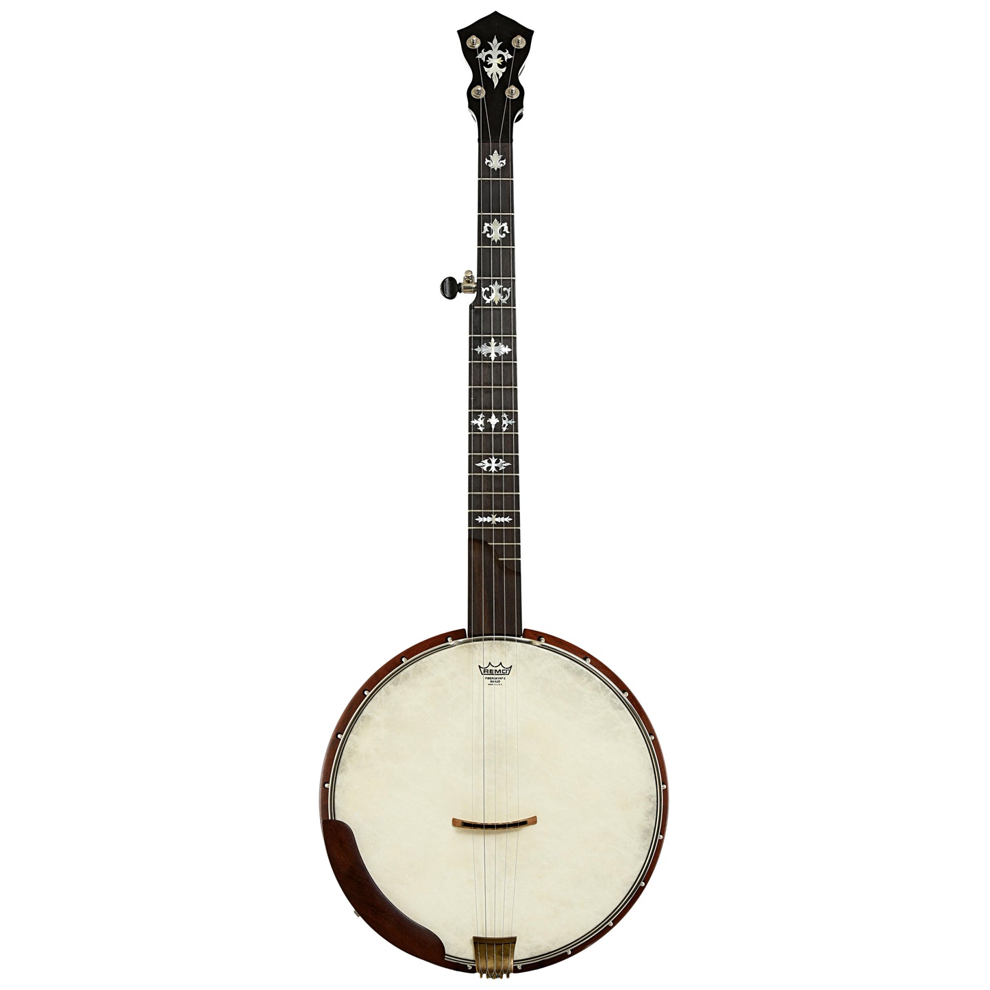 Full front and side of J.Romero Custom Open Back Banjo