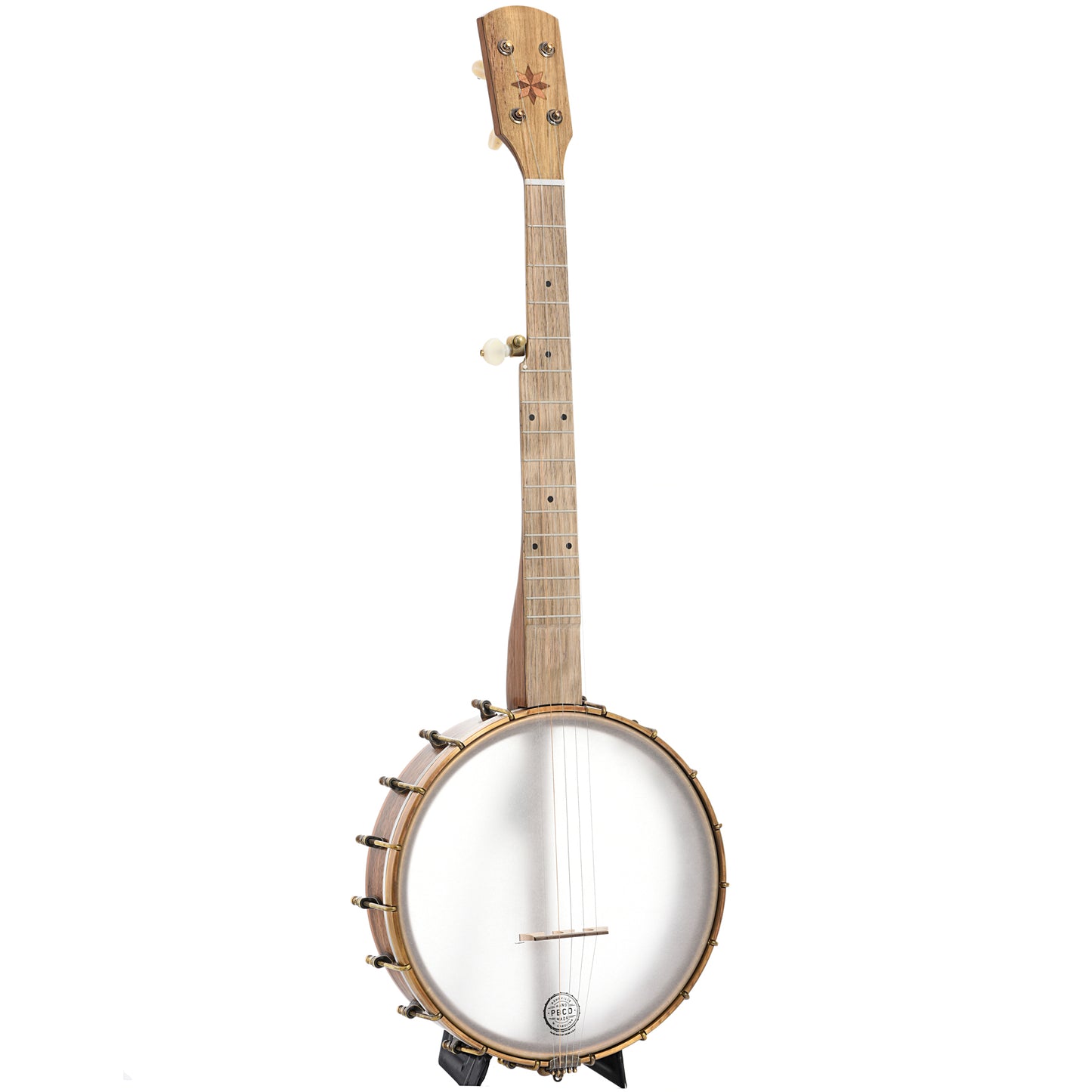 Full front and side of Pisgah Banjo Co. 11" Walnut Appalachian A-Scale Openback Banjo 