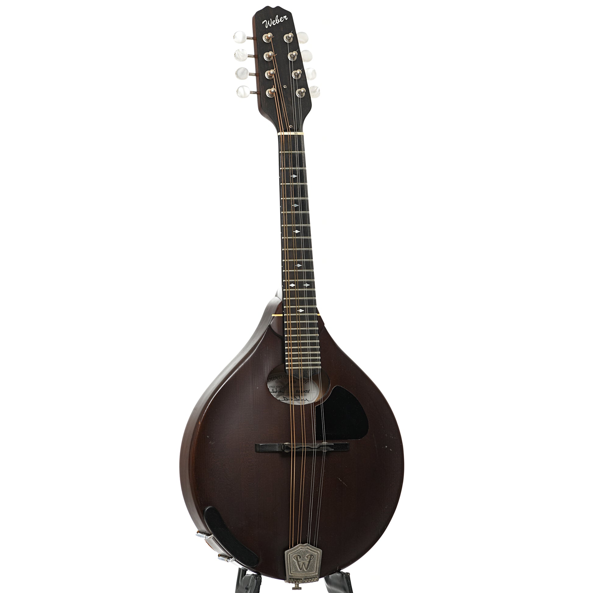 Full front and side of Weber Gallatin A Mandolin