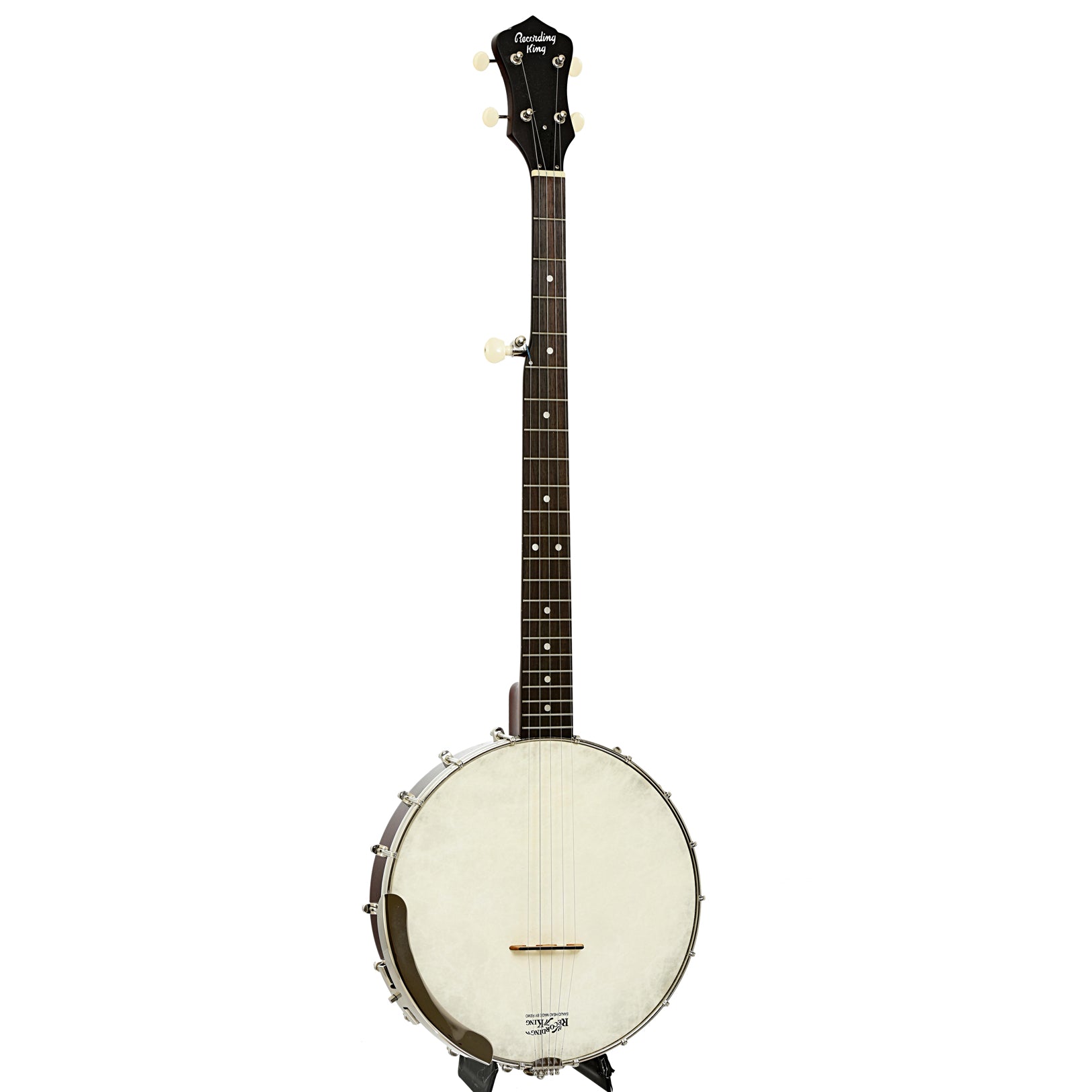 Full front and side of Recording King RKOH-06 Open Back Banjo