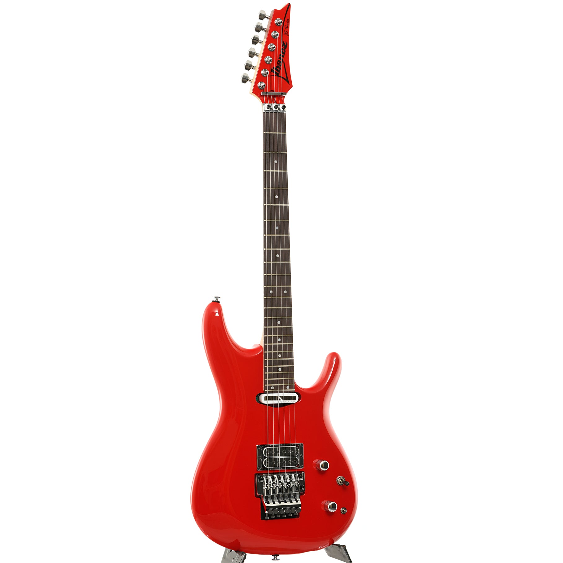 Full front and side of Ibanez Joe Satriani Signature JS2480 Electric Guitar, Muscle Car Red