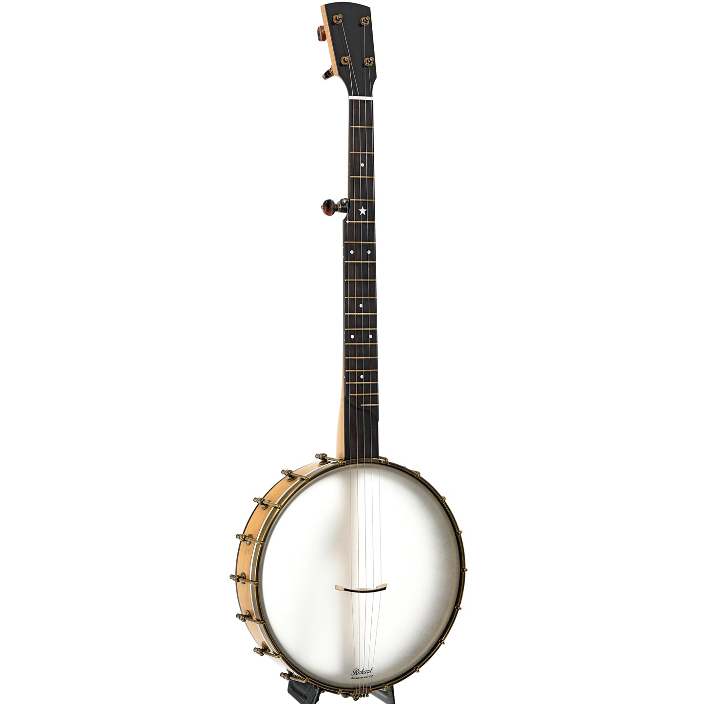 Front and side of Rickard Custom 12" Openback Banjo