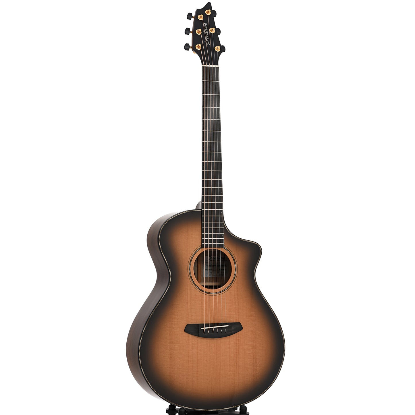 Full front and side of Breedlove Oregon Concert Saddleback CE Sitka-Myrtlewood Acoustic Guitar