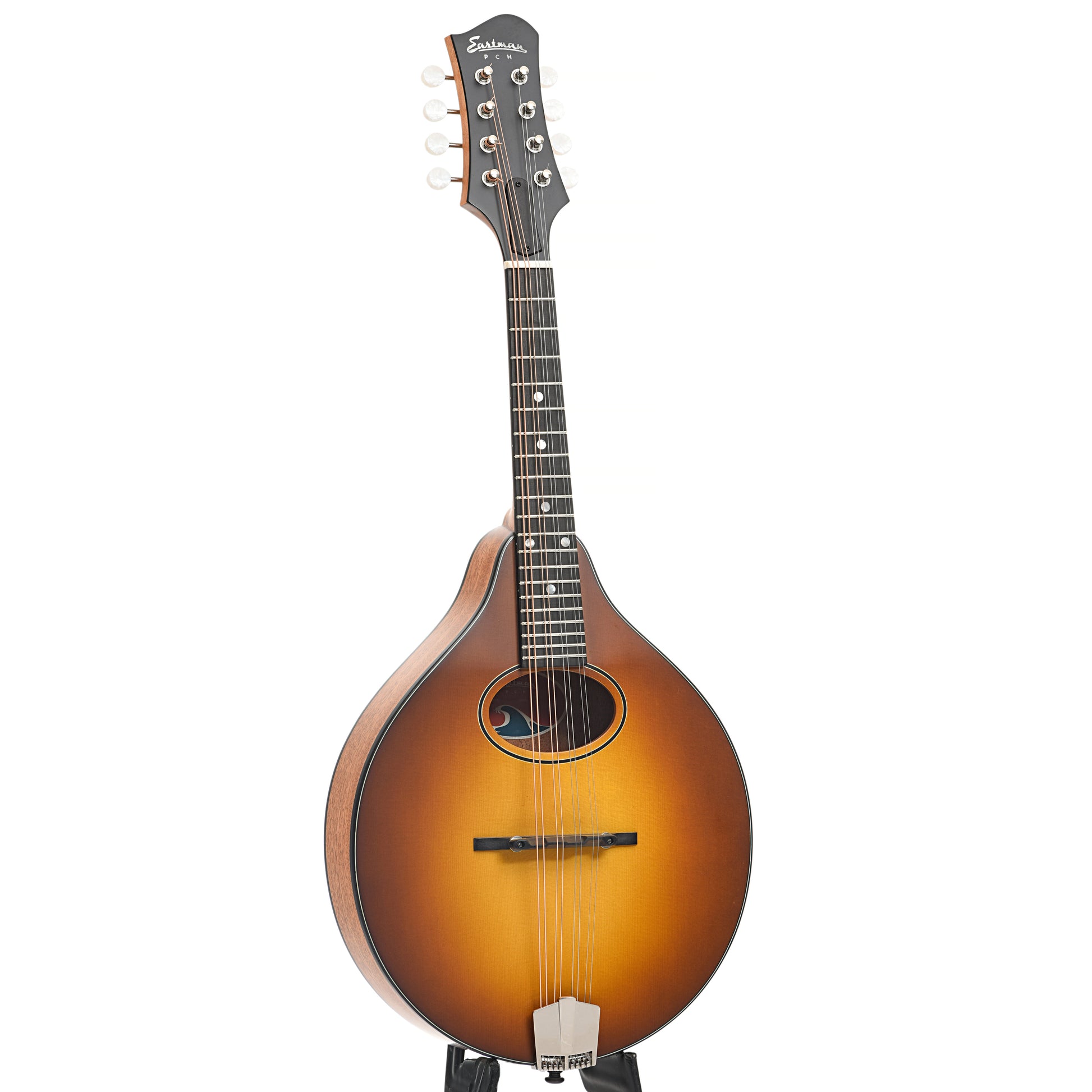 Full front and side of Eastman PCH-M104 Mandolin Goldburst