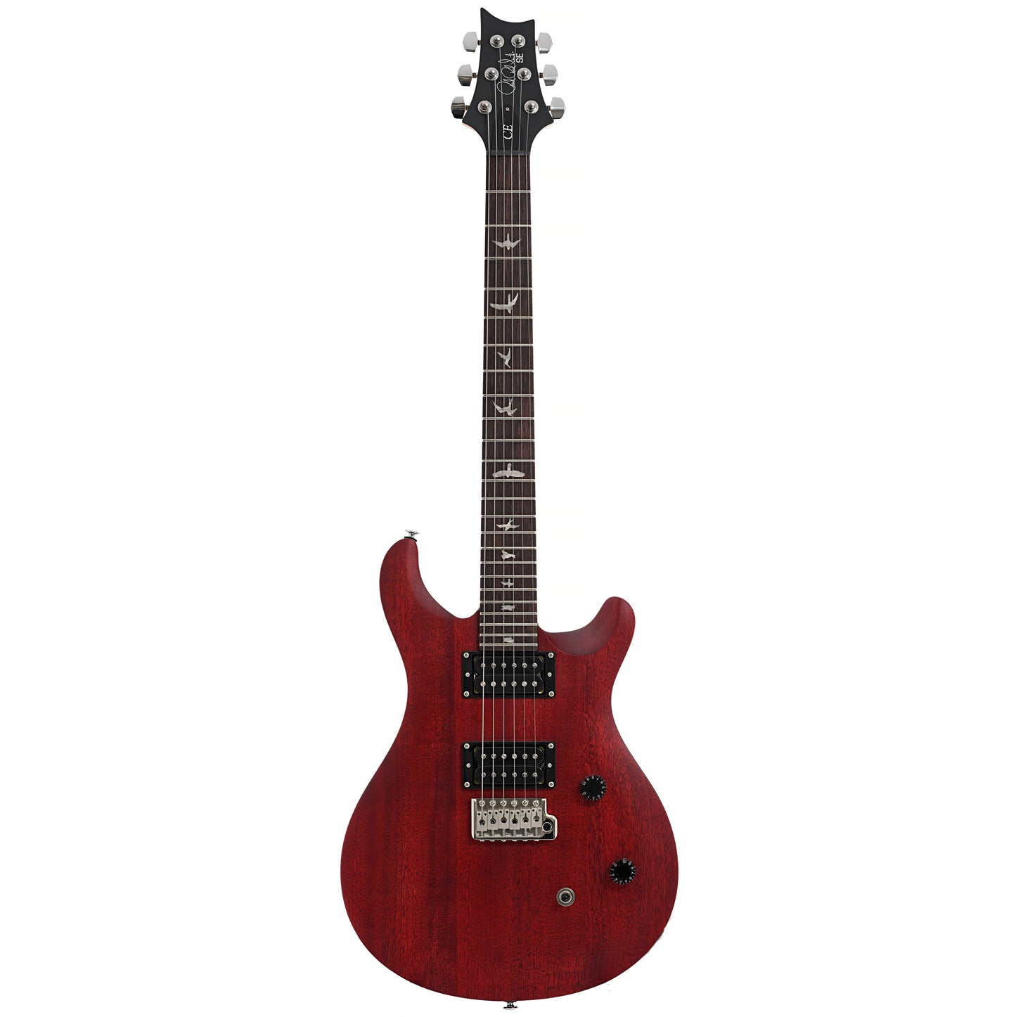 Full front of PRS SE CE24 Standard Satin Electric Guitar, Vintage Cherry