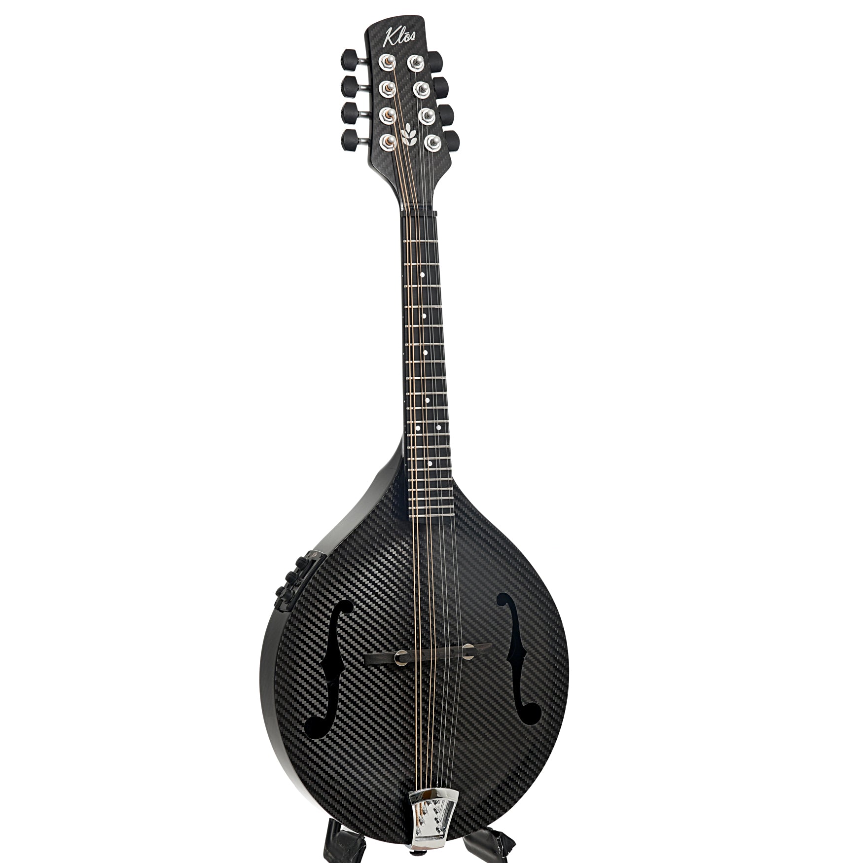 Full front and side of KLOS Carbon Fiber Acoustic-Electric Mandolin with Active EQ A-Style