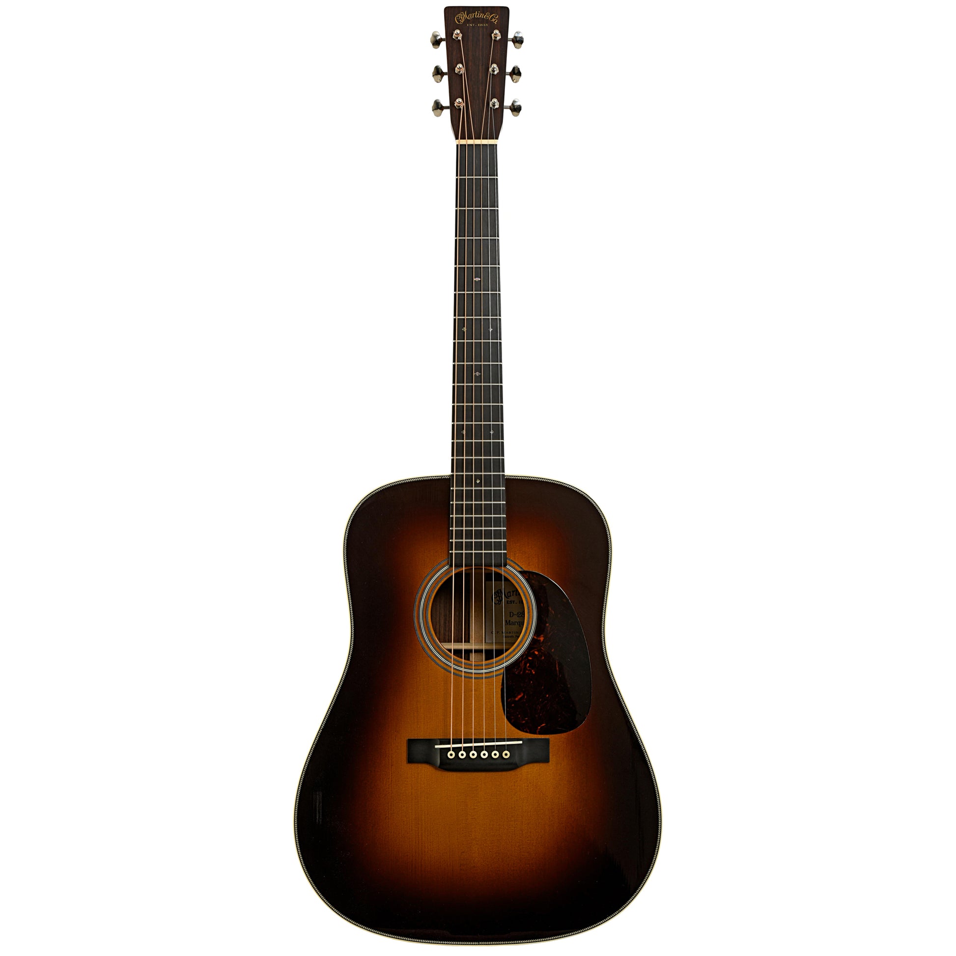 Full front of Martin D-28 Marquis Sunburst Acoustic Guitar 