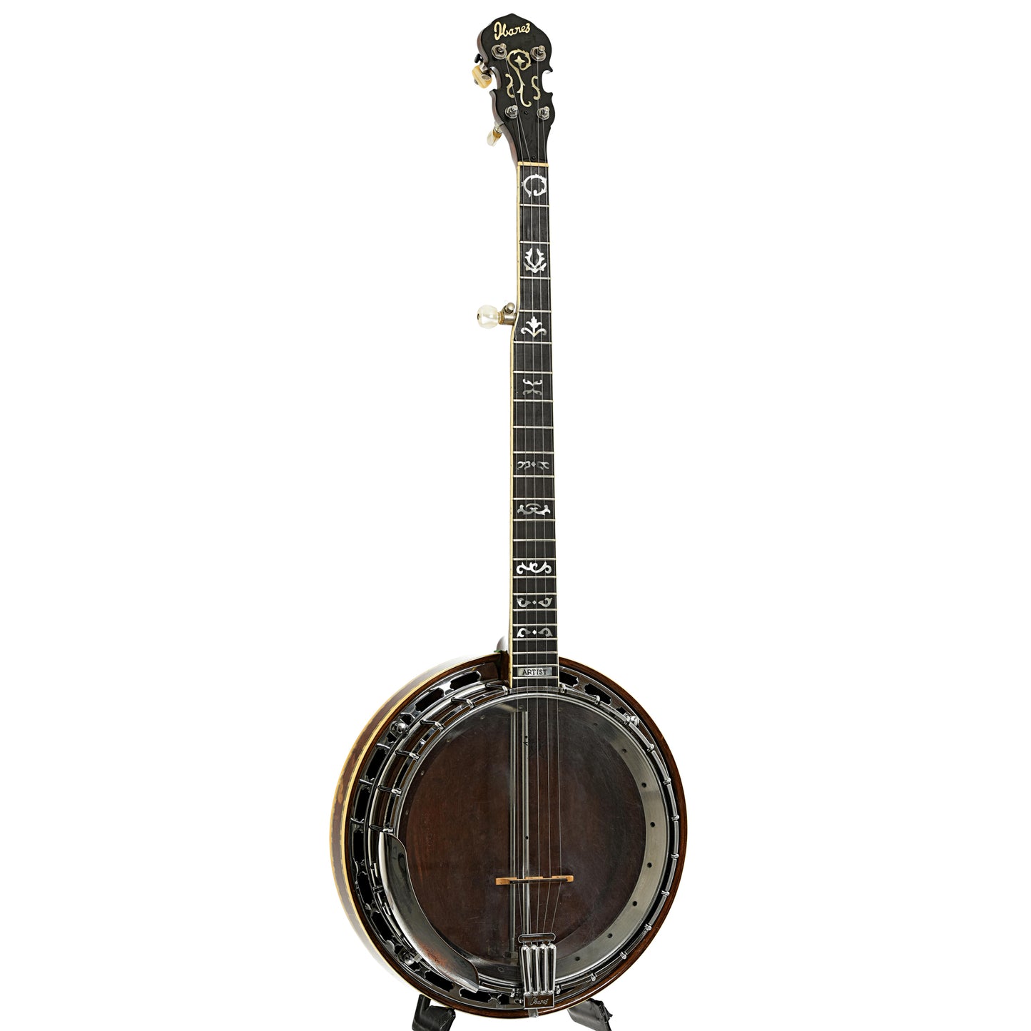 Full front and side of Ibanez Wreath Resonator Banjo 