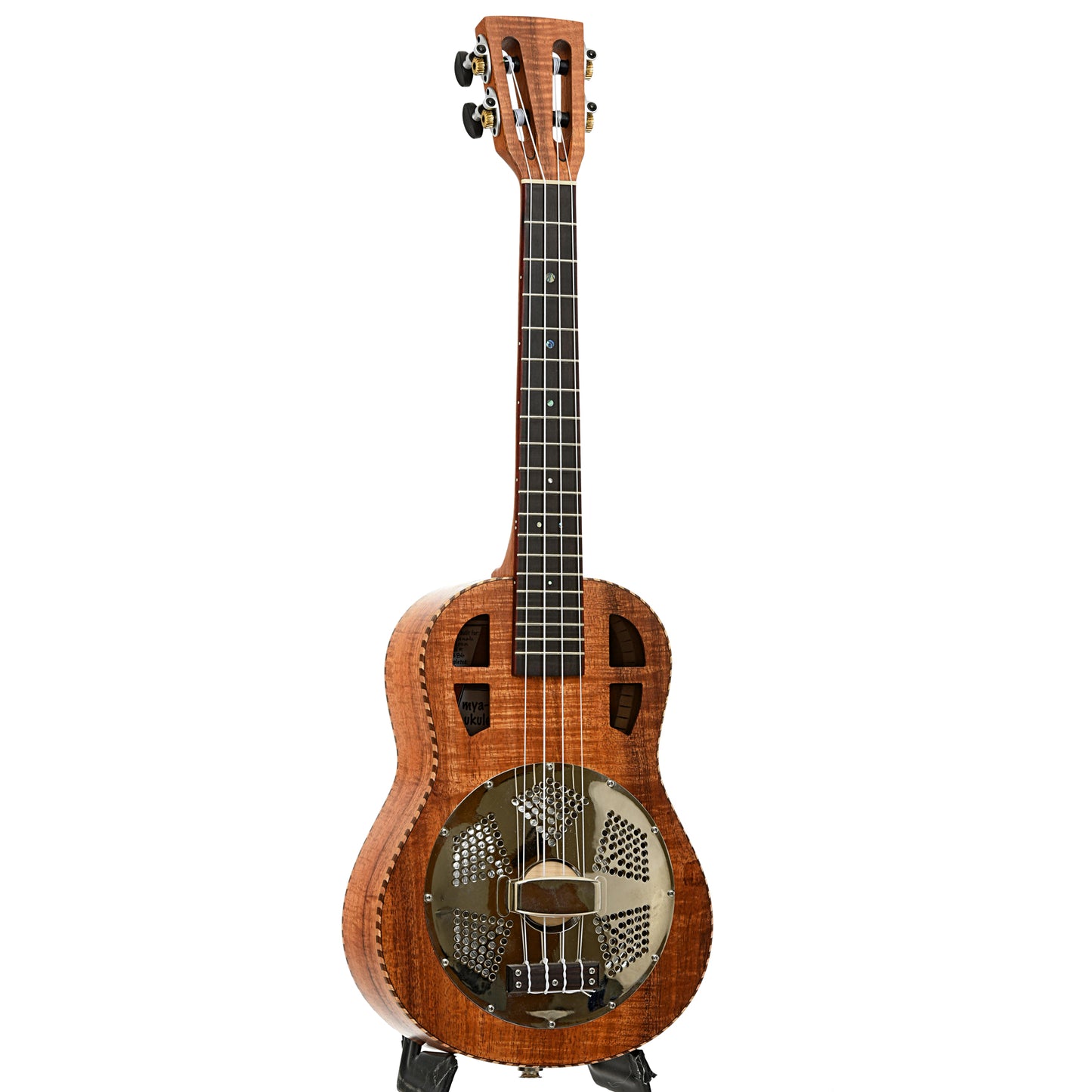 Full front and side of Mya Moe Tenor Resonator Ukulele 