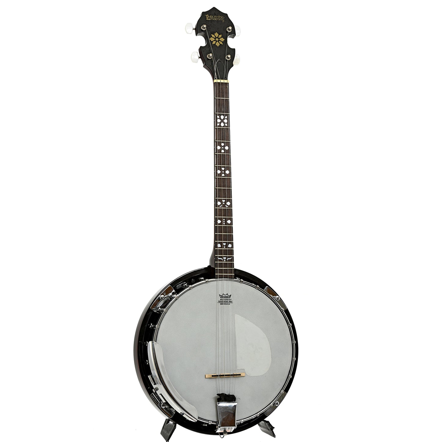 Full front and side of Lark in the Morning Tenor Banjo 