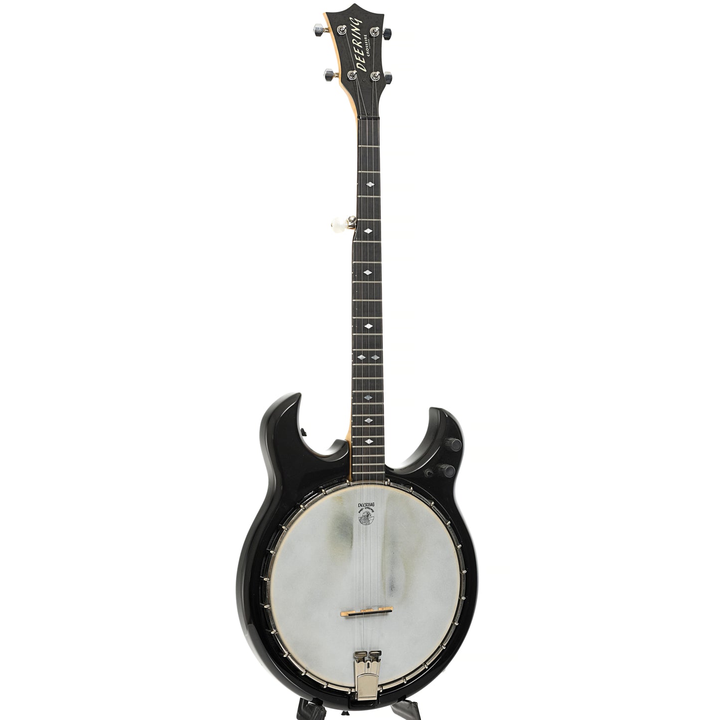 Full front and side of Deering Crossfire Electric Banjo (mid-1990's)