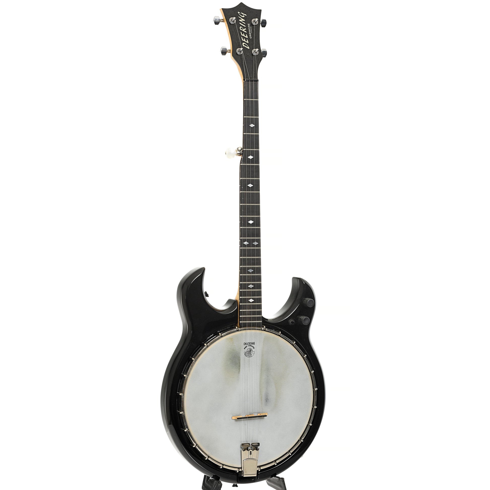 Full front and side of Deering Crossfire Electric Banjo (mid-1990's)