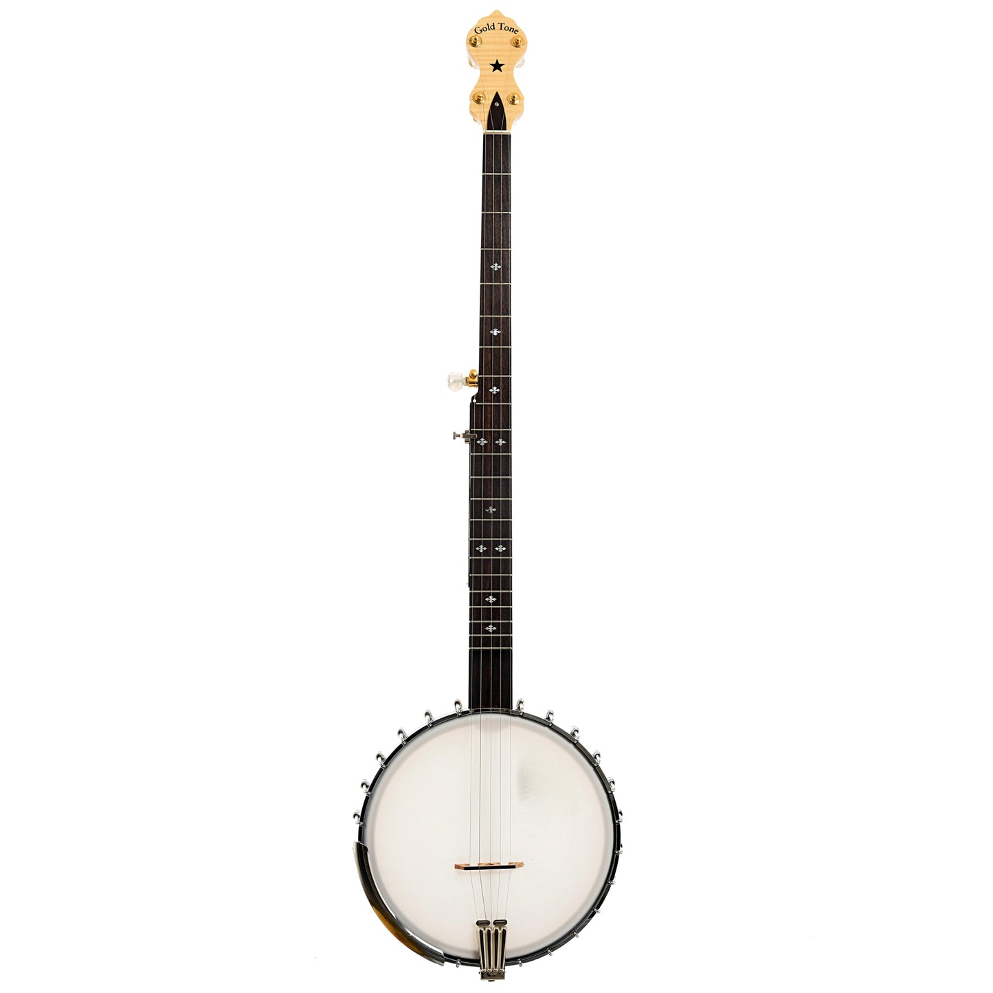 Full front of Bacon / Gold Tone Extra Long Neck Conversion Openback Banjo