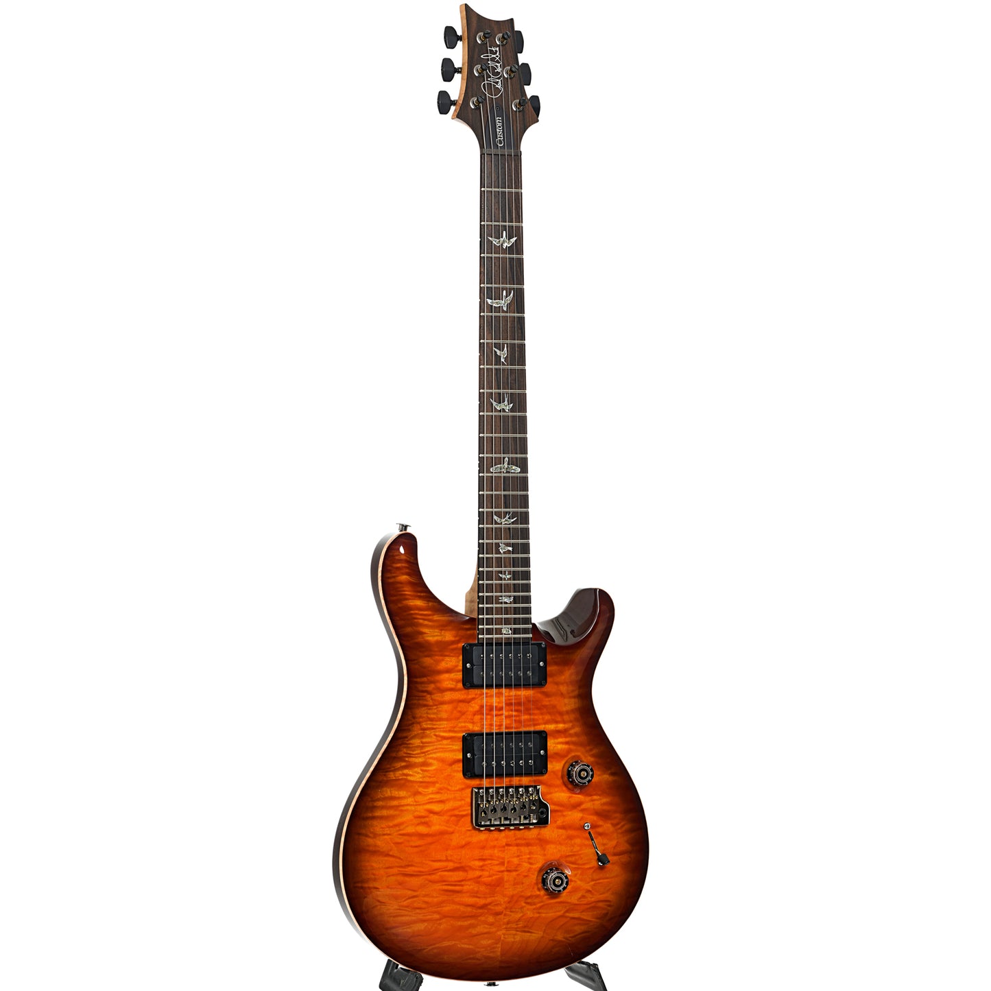 Full front and side of PRS Custom 24 Quilted Maple 10-Top Fatback Electric Guitar, Tobacco Burst